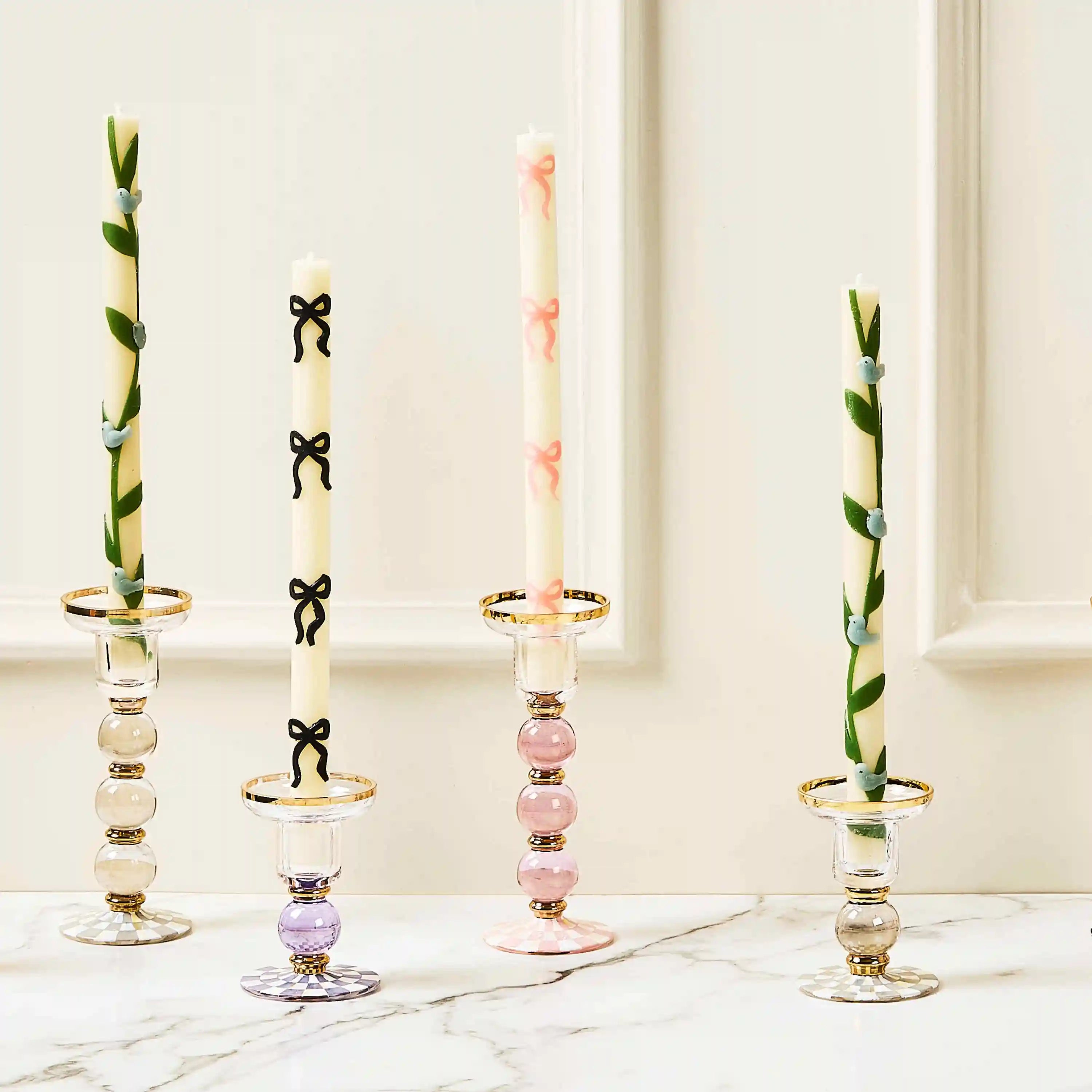 Sterling Check Small Glass Candlestick
