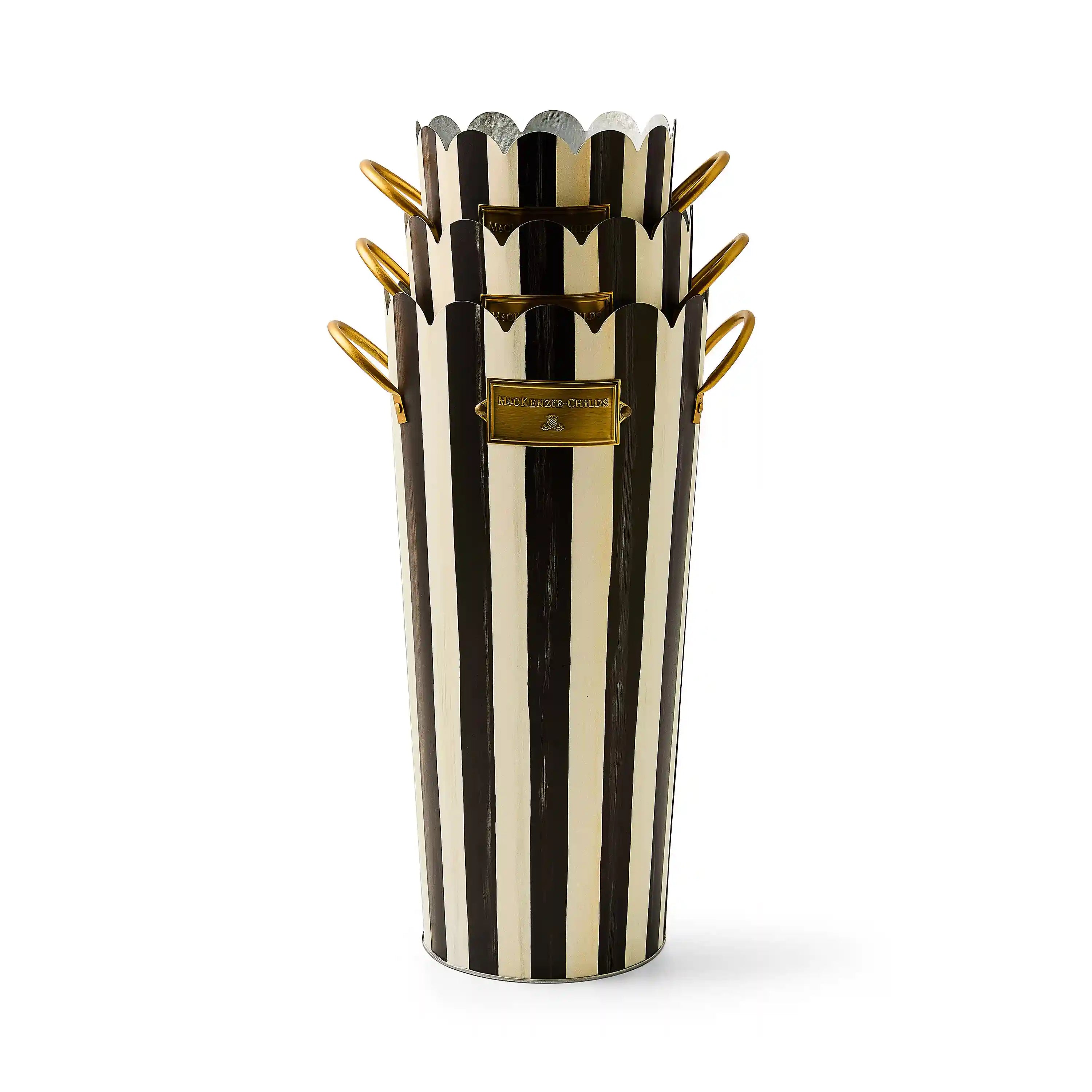 Violet Stripe Flower Buckets, Set of 3