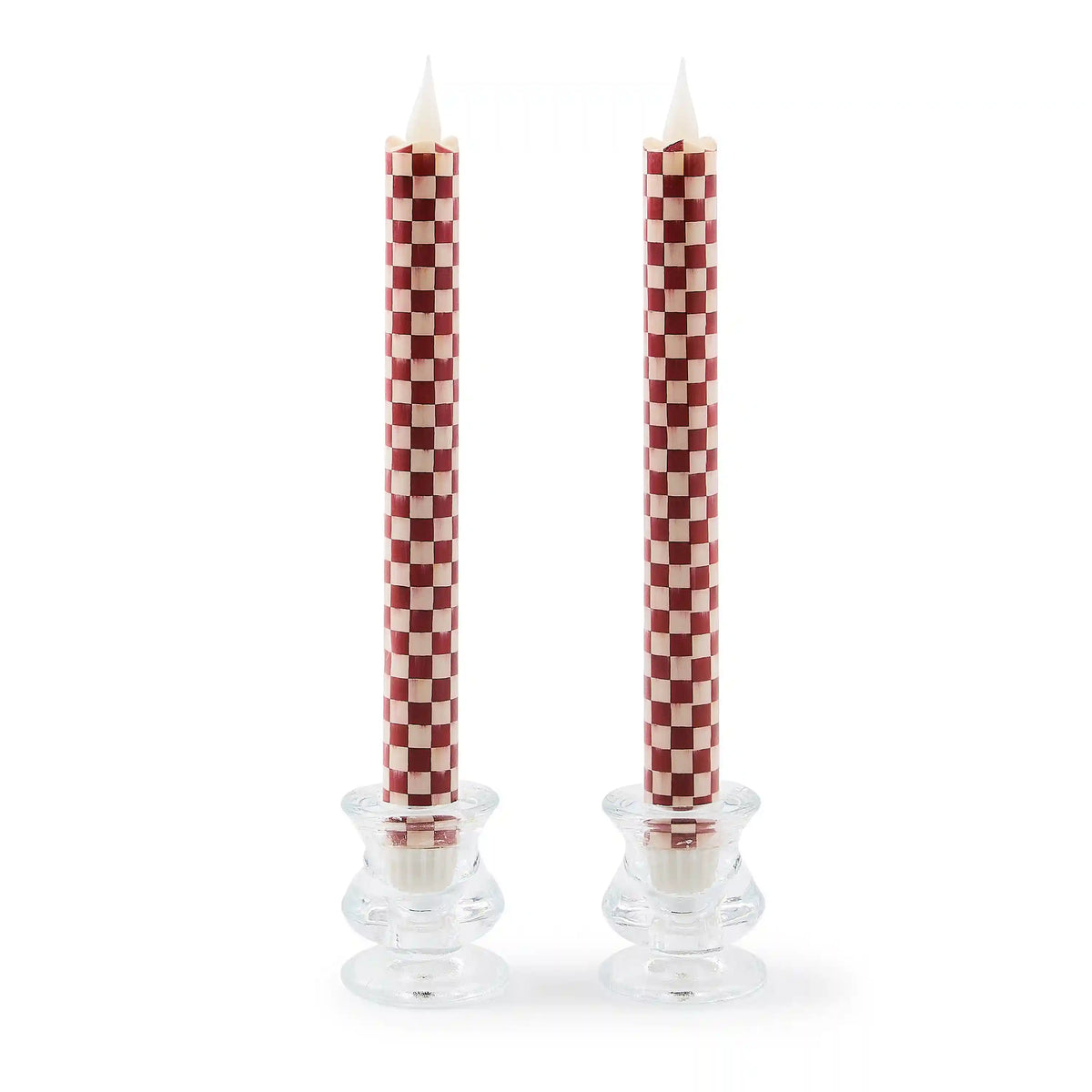 Mocha Check Flameless Dinner Candles, Set of 2