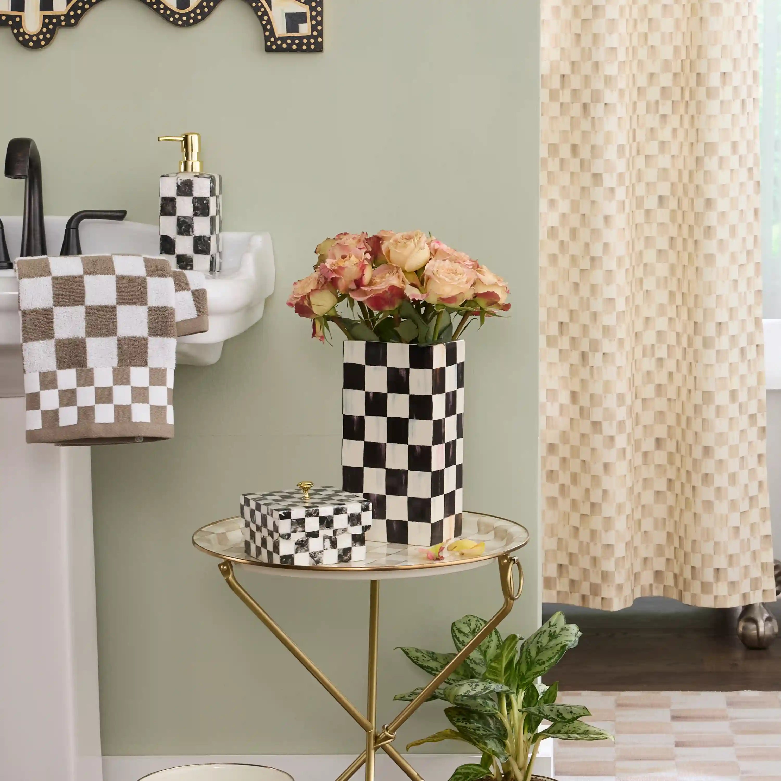Violet Check Pillar Vase