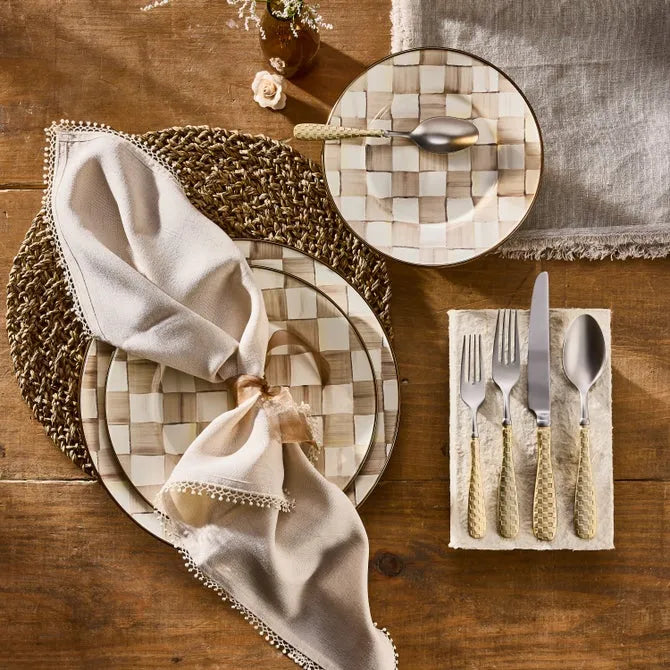 Mocha Check Dinner Plate