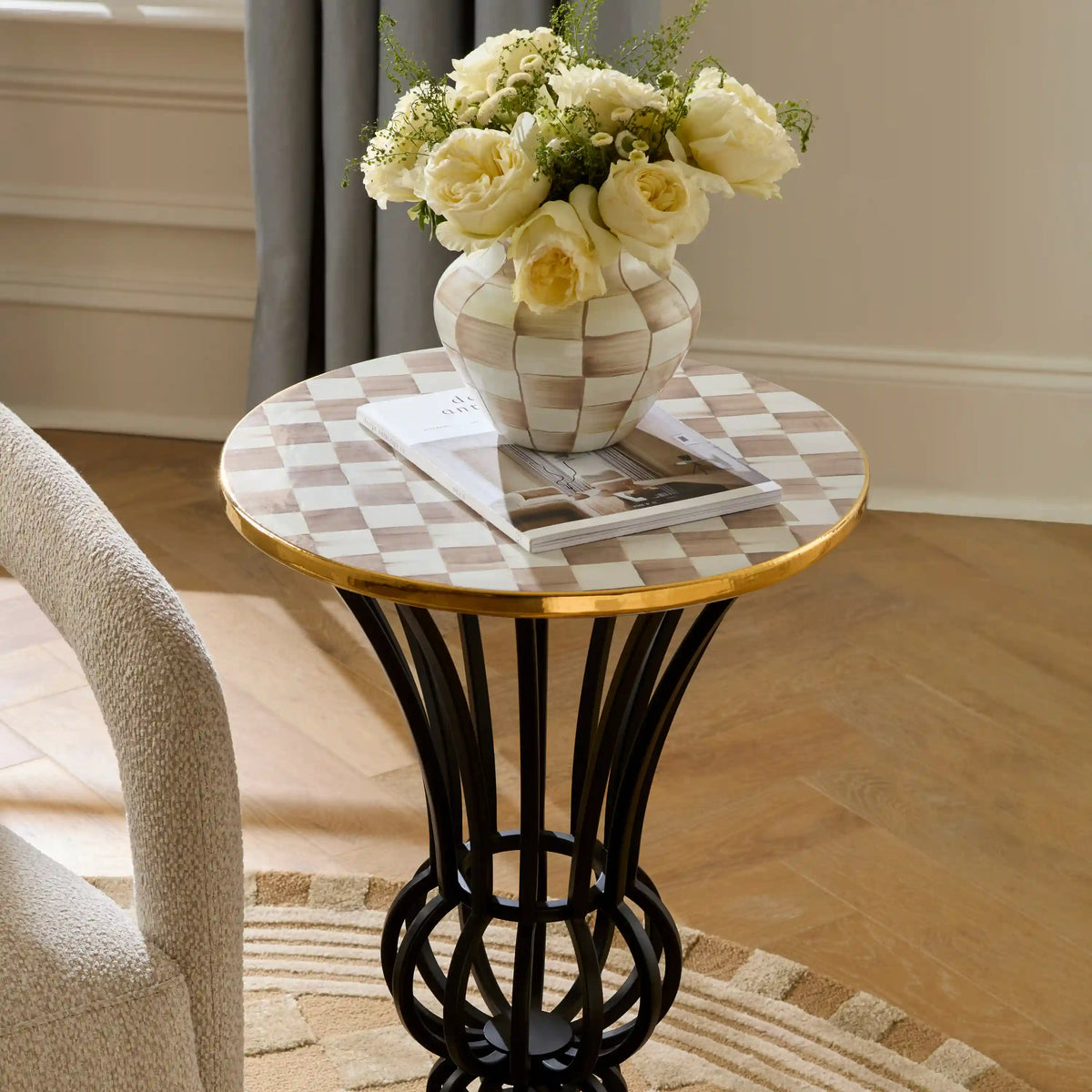 Courtly Check Pedestal Accent Table