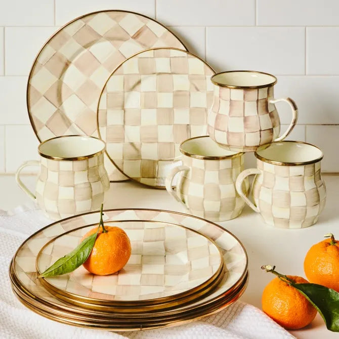 Mocha Check Dinner Plate