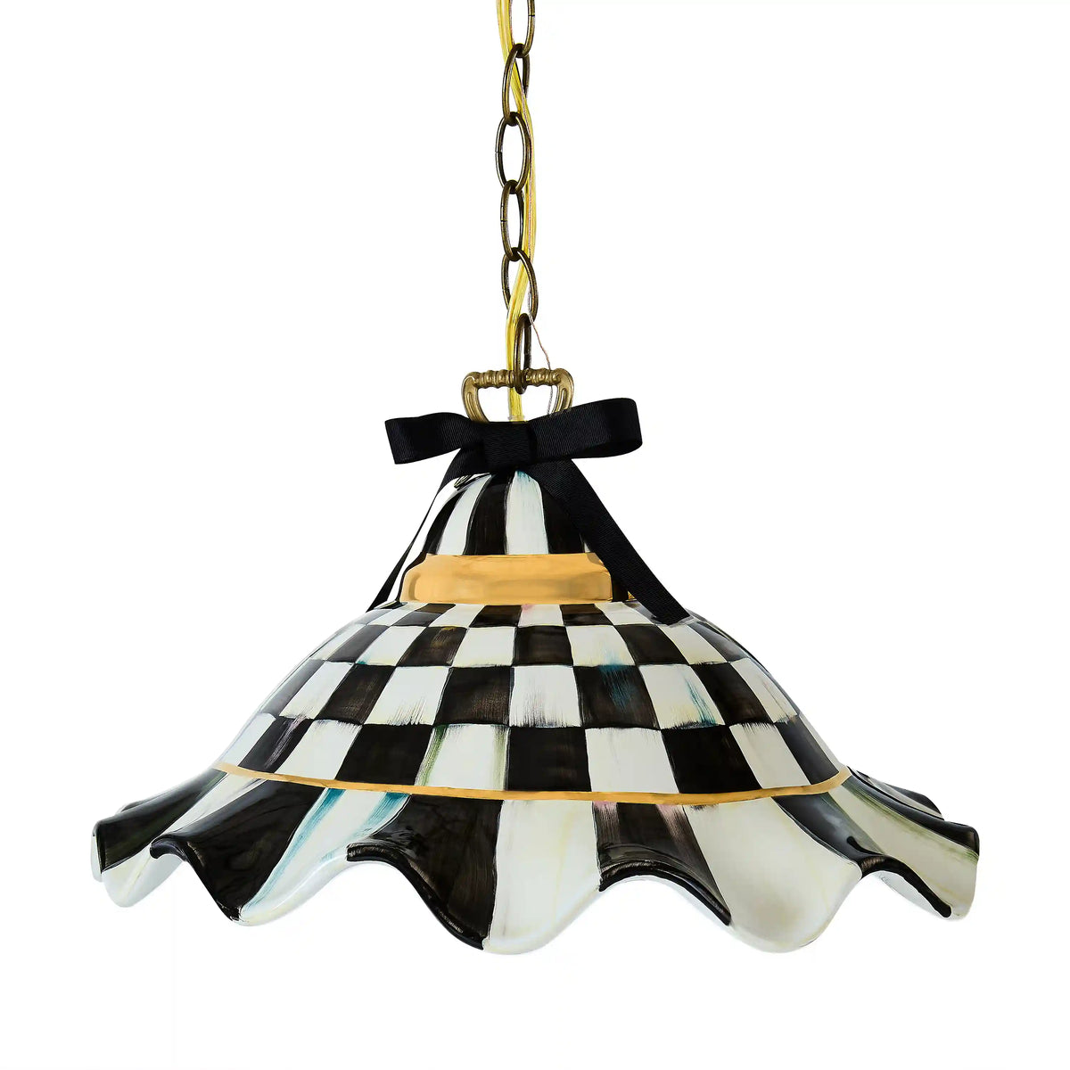 Mocha Check Ceramic Fluted Hanging Lamp