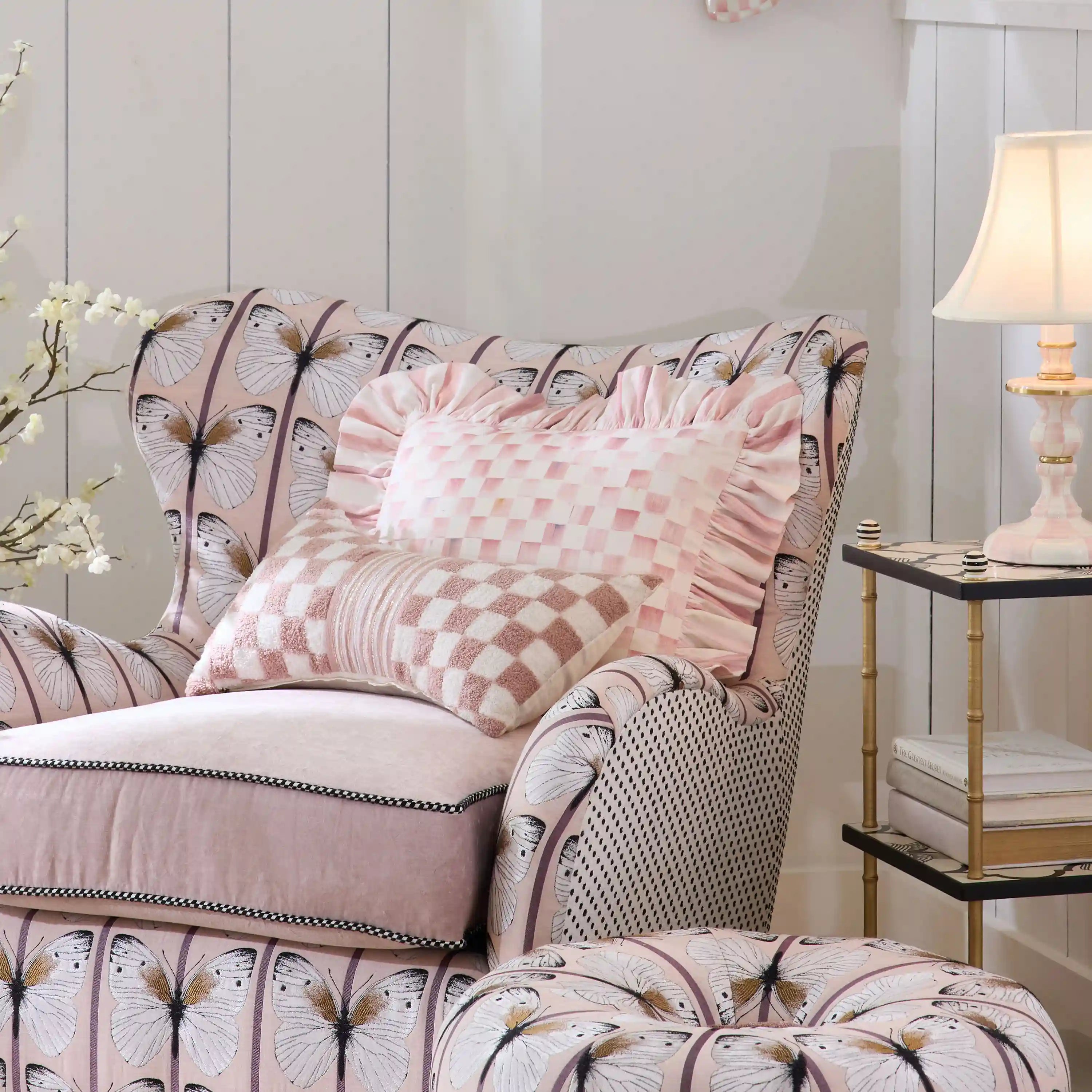 Rosy Stripe Ruffle Throw Pillow