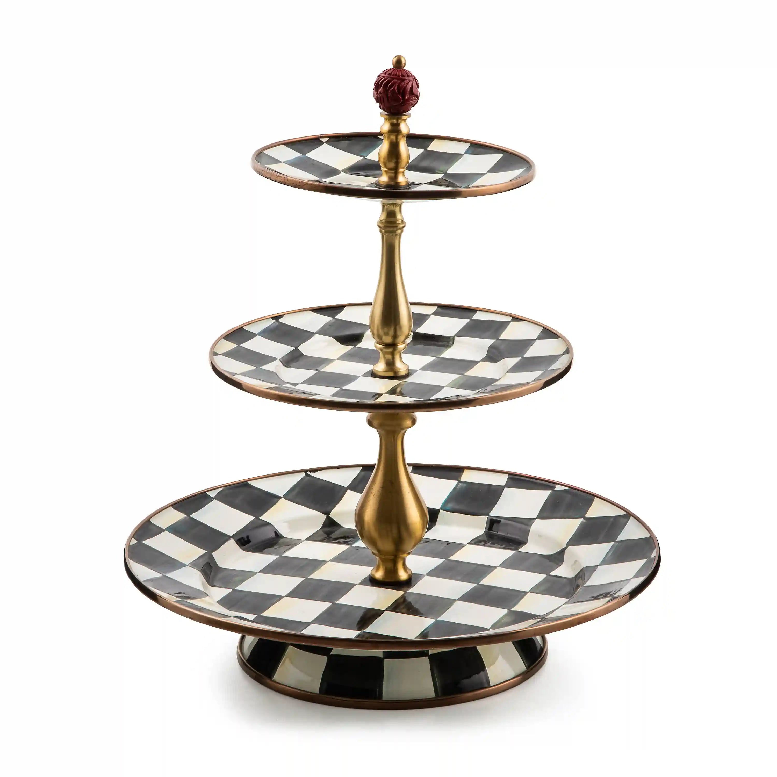 Mocha Check Three Tier Sweet Stand