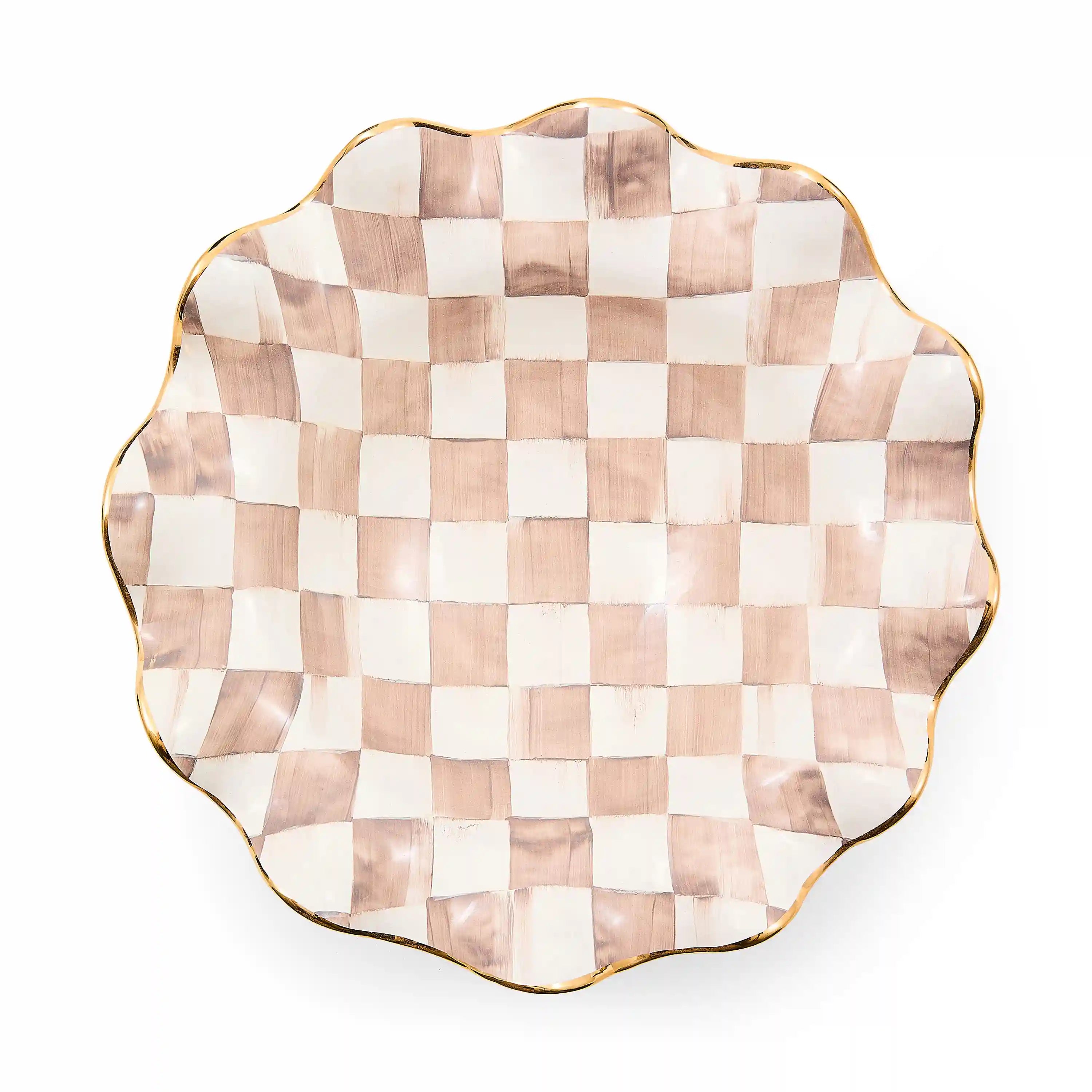 Violet Check Medium Ceramic Fluted Serving Bowl