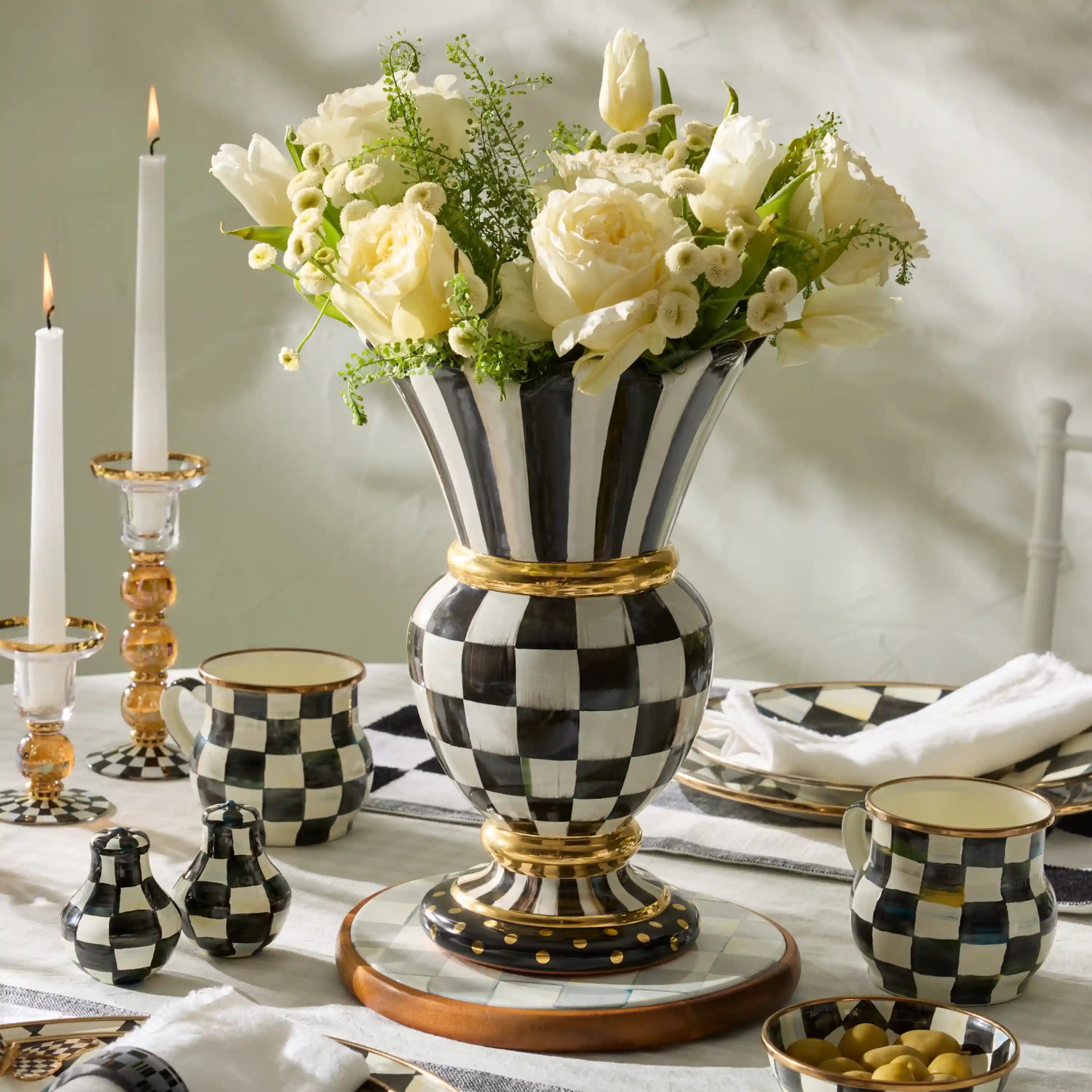 Mocha Check Ceramic Great Vase