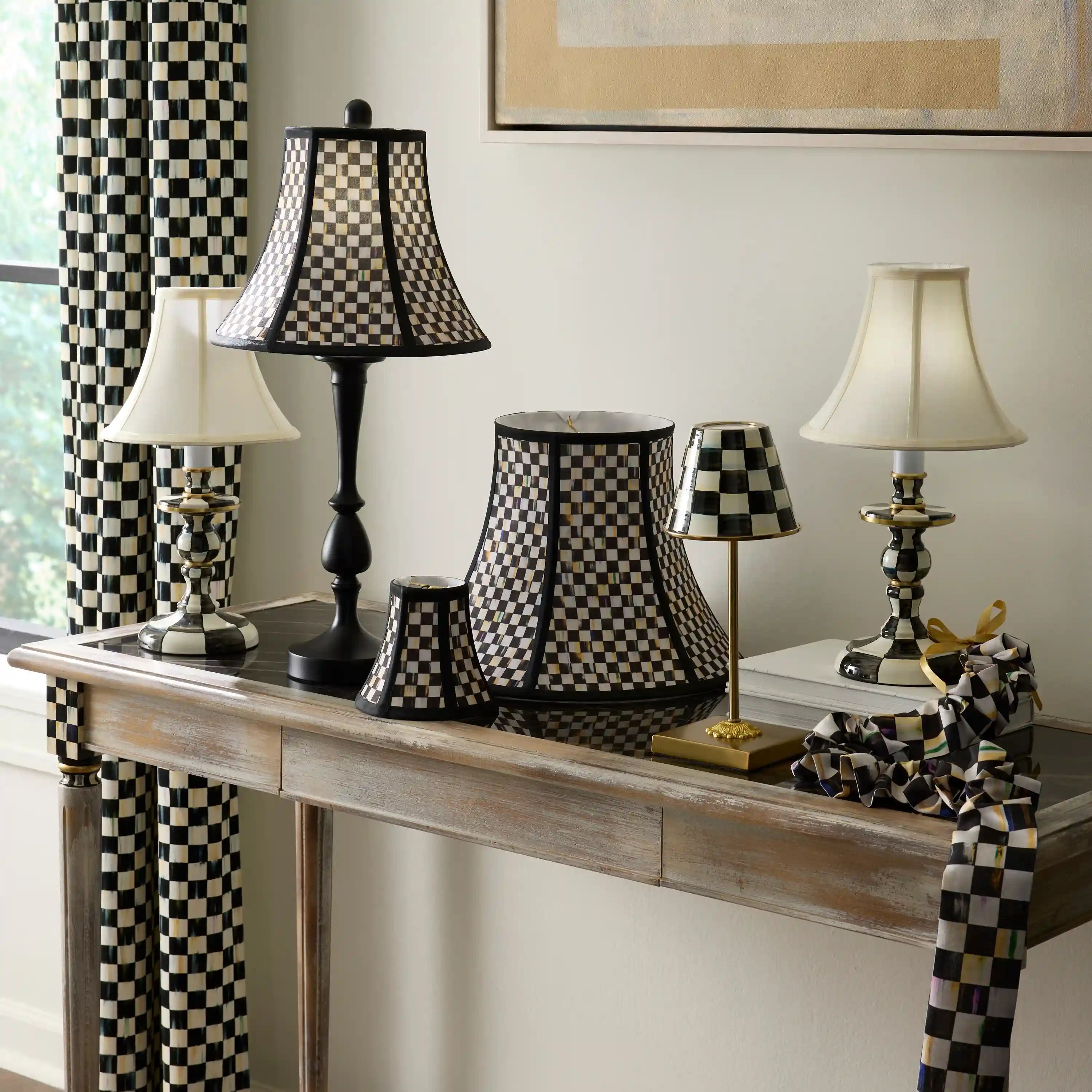 Mocha Check Chandelier Shade