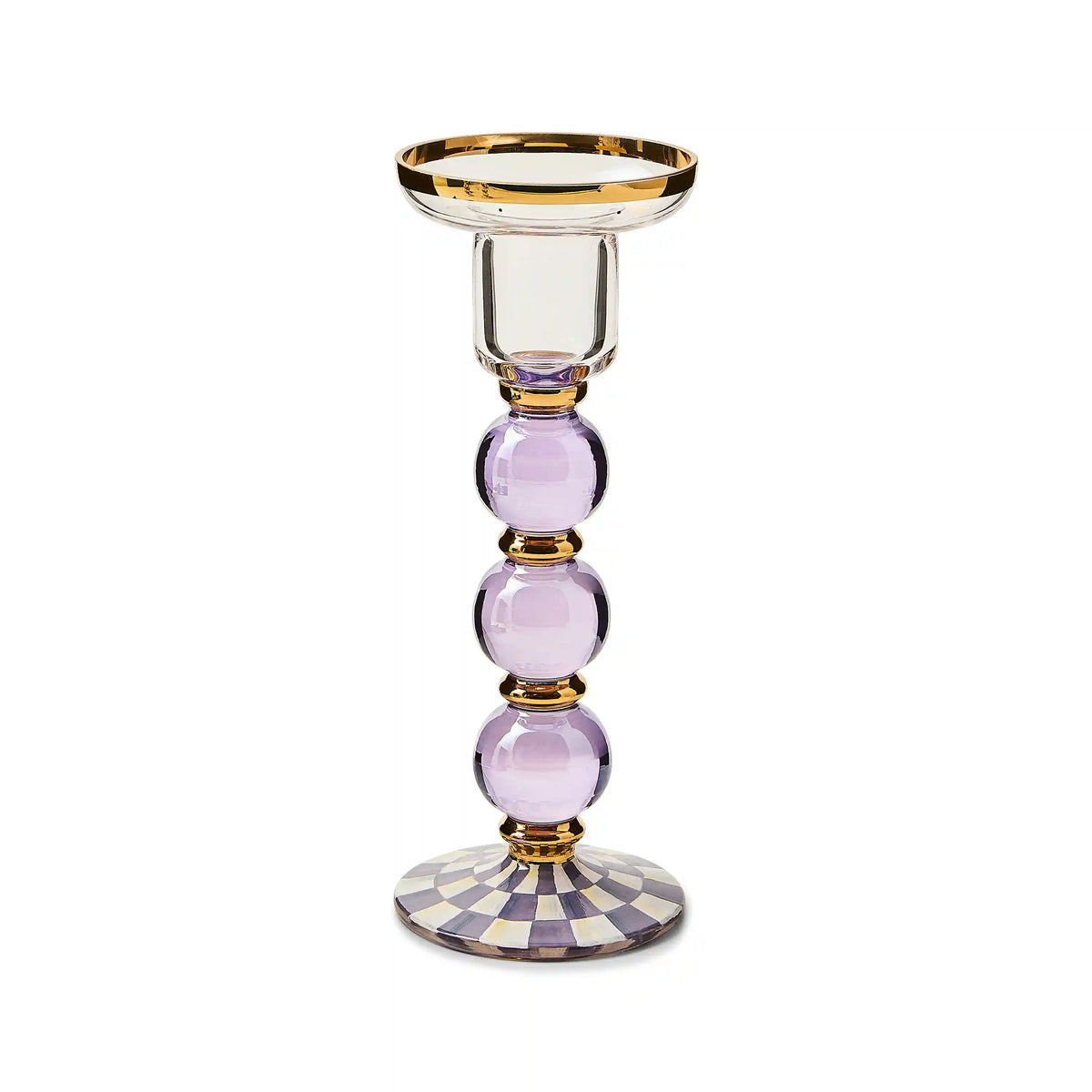 Violet Check Small Glass Candlestick