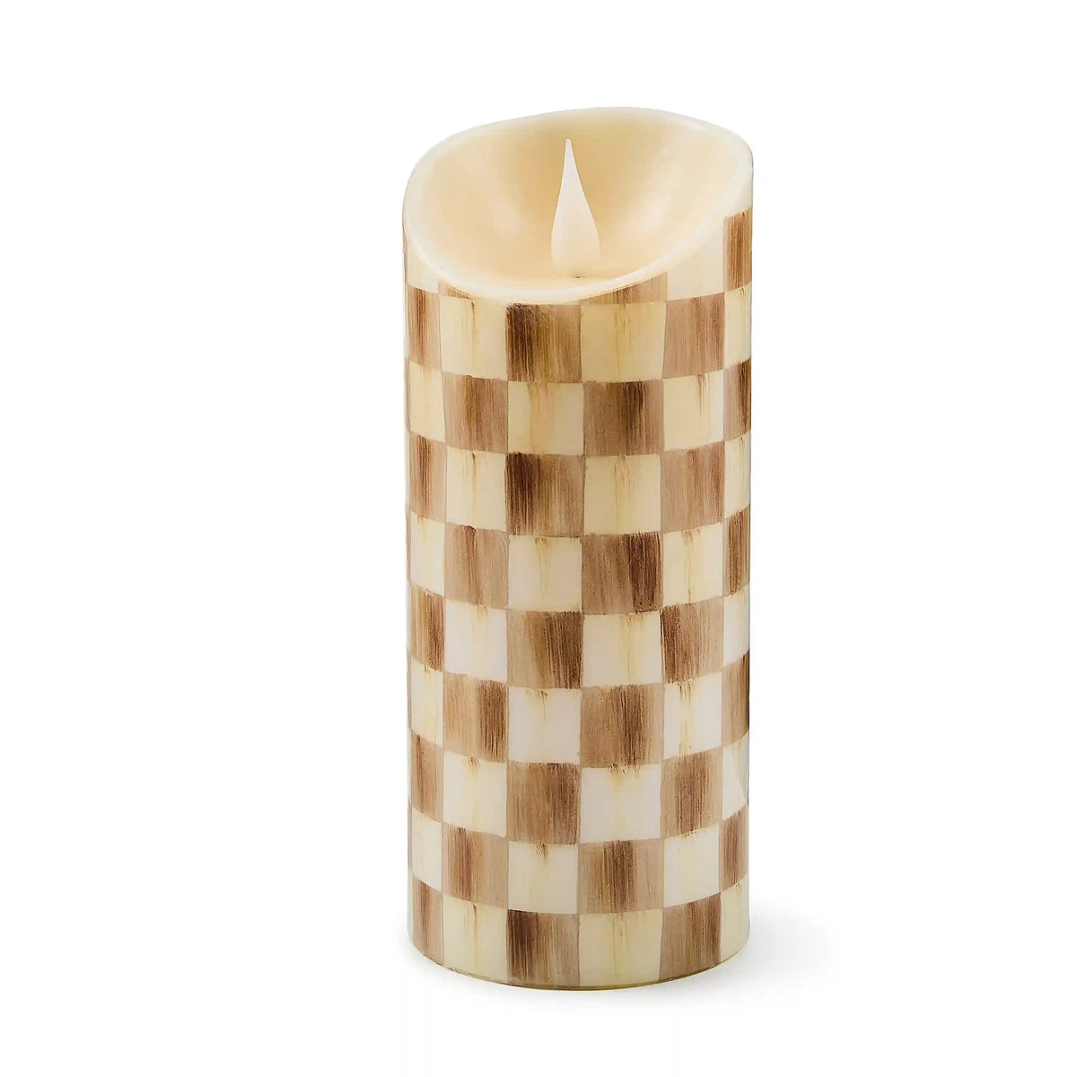 Mocha Check Flameless 9" Pillar Candle