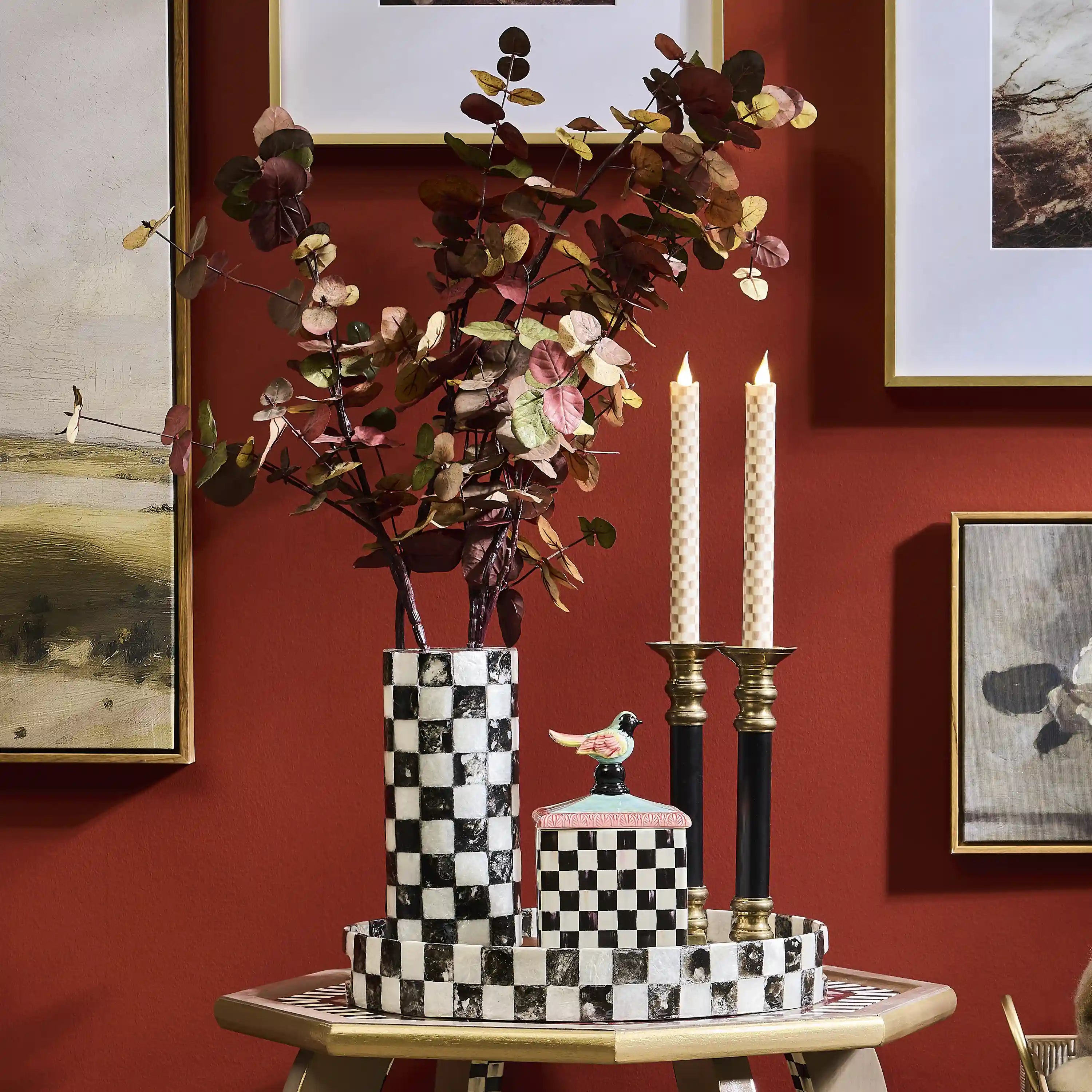 Violet Check Capiz Small Vase