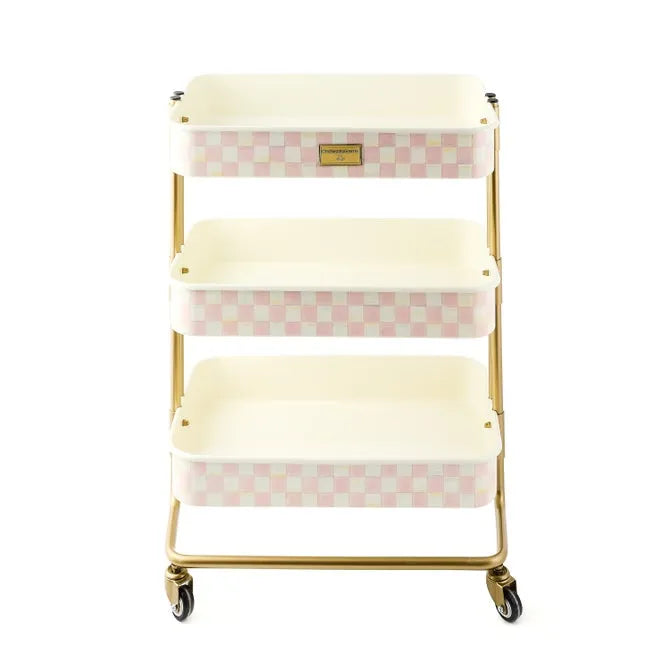 Rosy Check 3-Tier Kitchen Cart