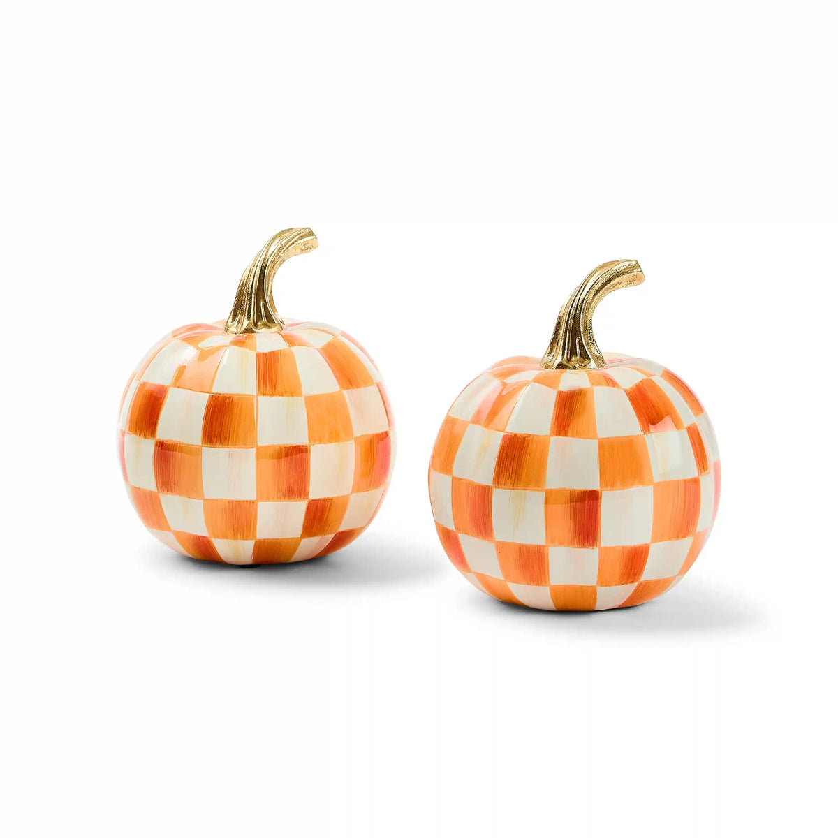 Classic Orange Check Mini Pumpkin Set of 2