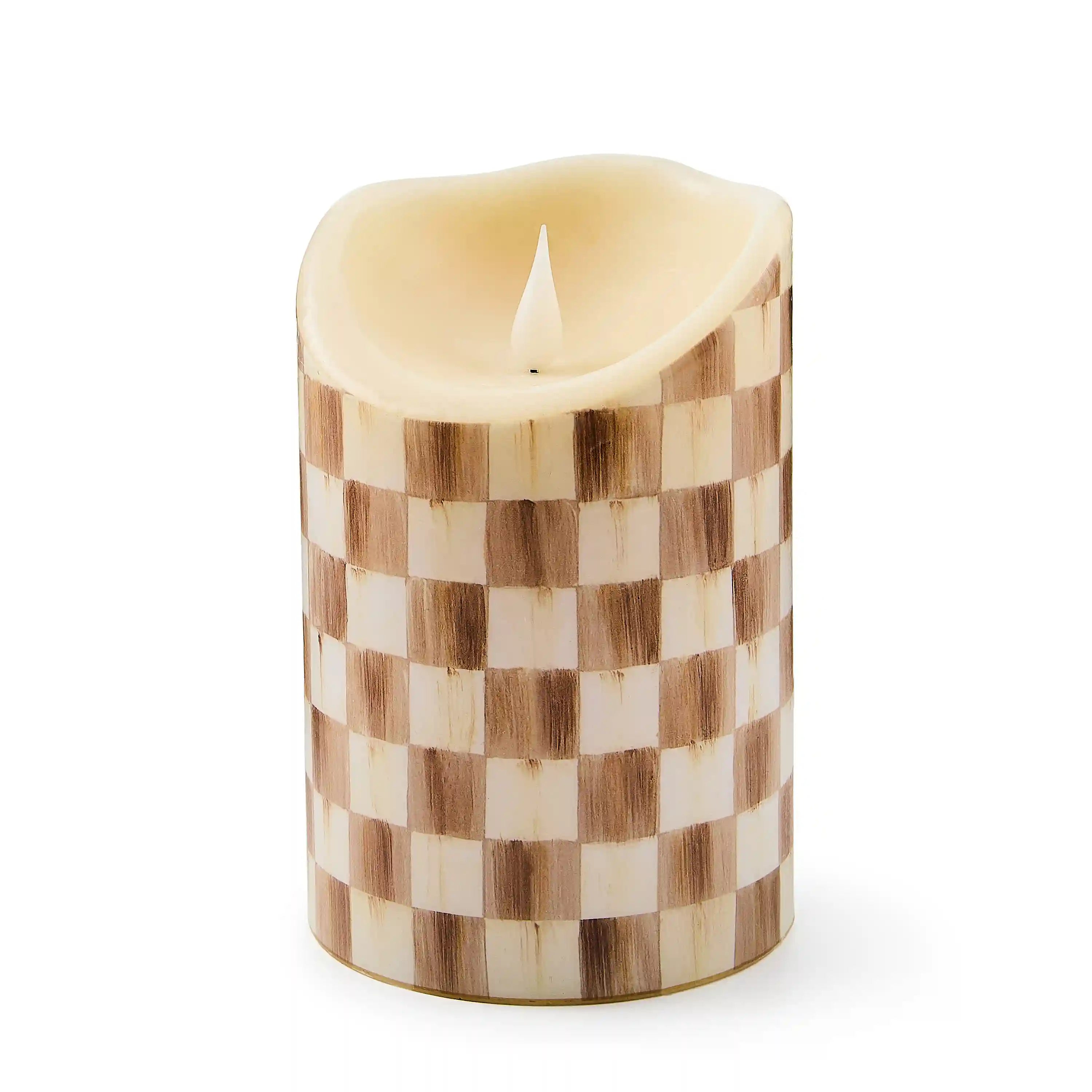 Mocha Check Flameless 9" Pillar Candle