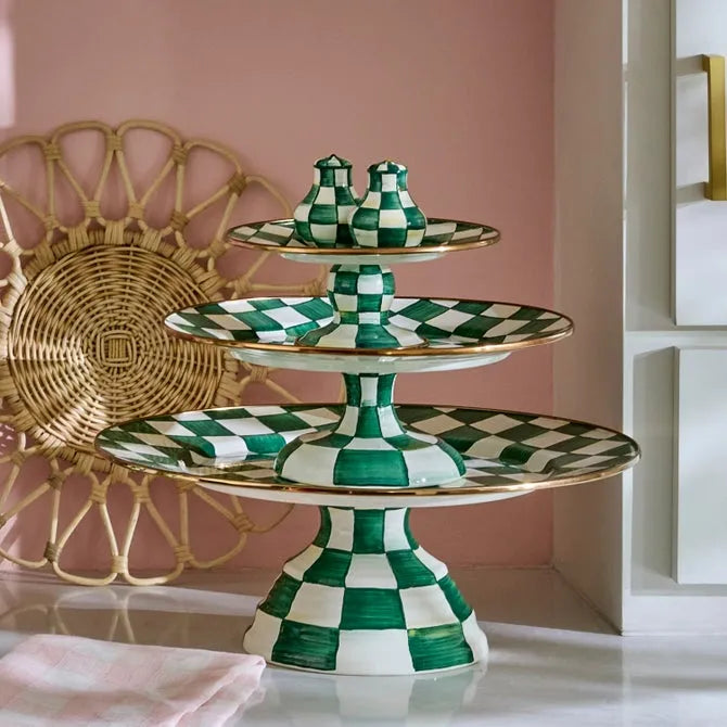 Emerald Check Mini Pedestal Platter