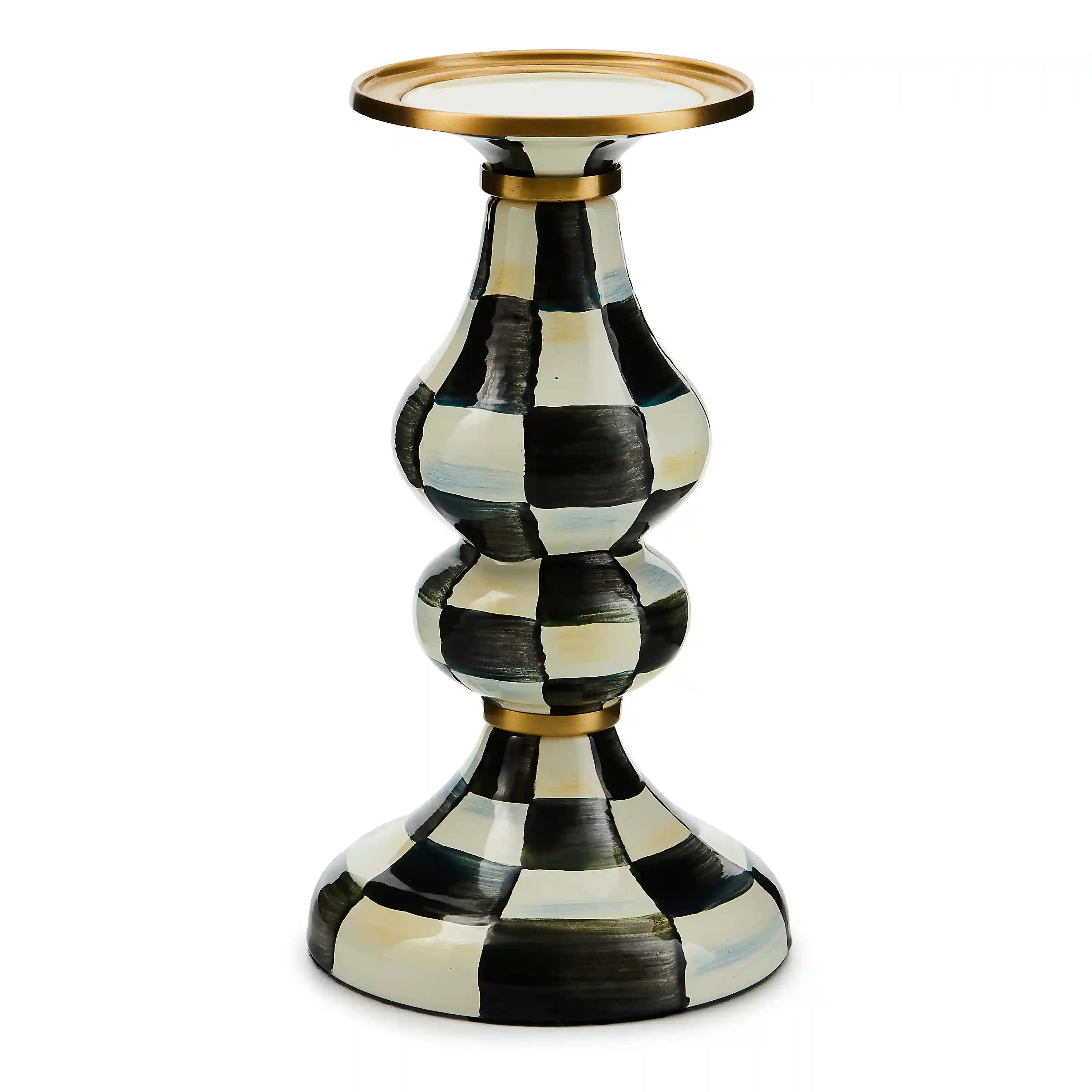 Emerald Check Large Pillar Candlestick