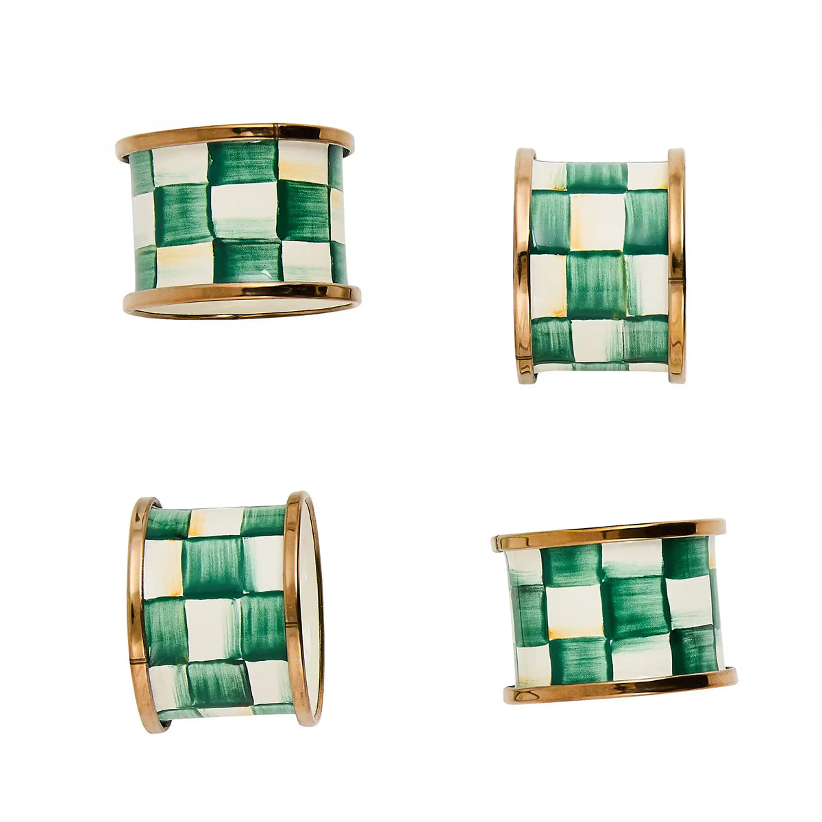 Emerald Check Napkin Rings, Set of 4