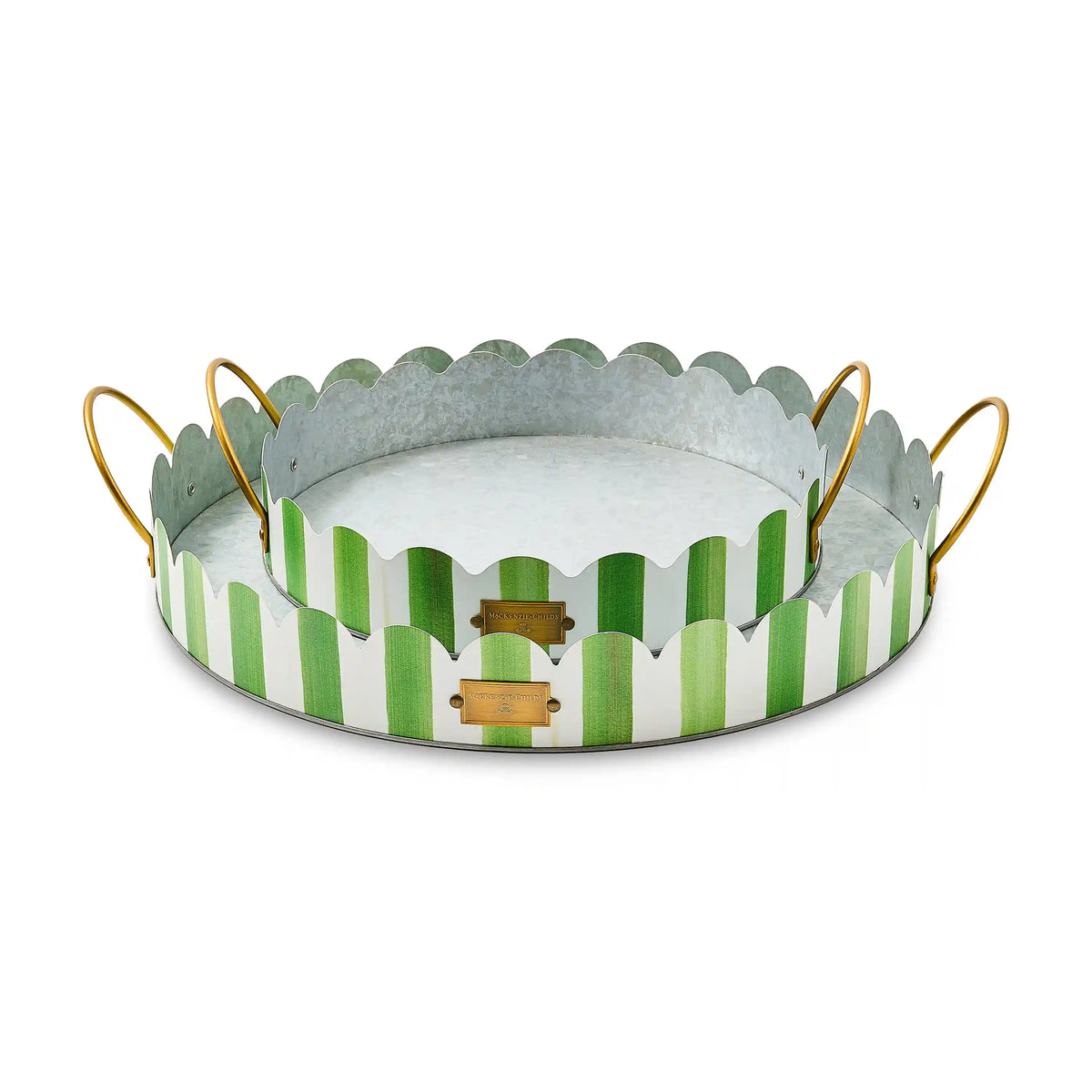 Grass Green Stripe Serving Trays, Set of 2