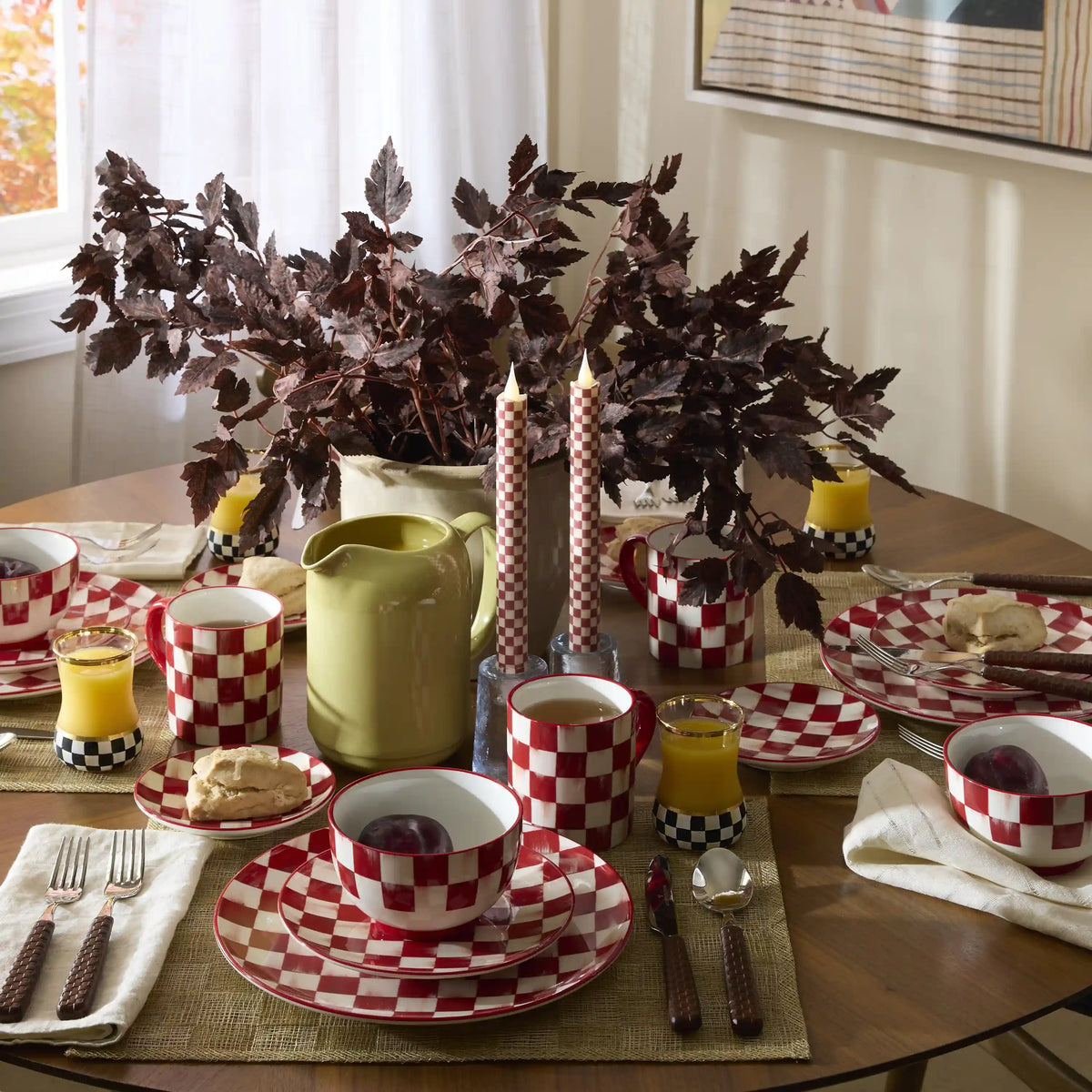 Emerald Check Flameless Dinner Candles, Set of 2