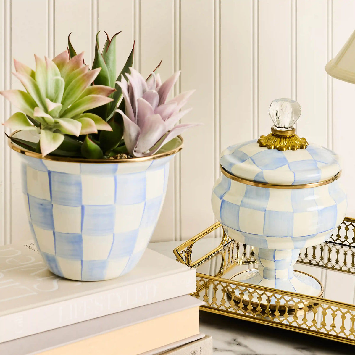 Emerald Check Large Flower Pot
