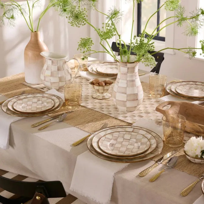 Mocha Check Dinner Plate