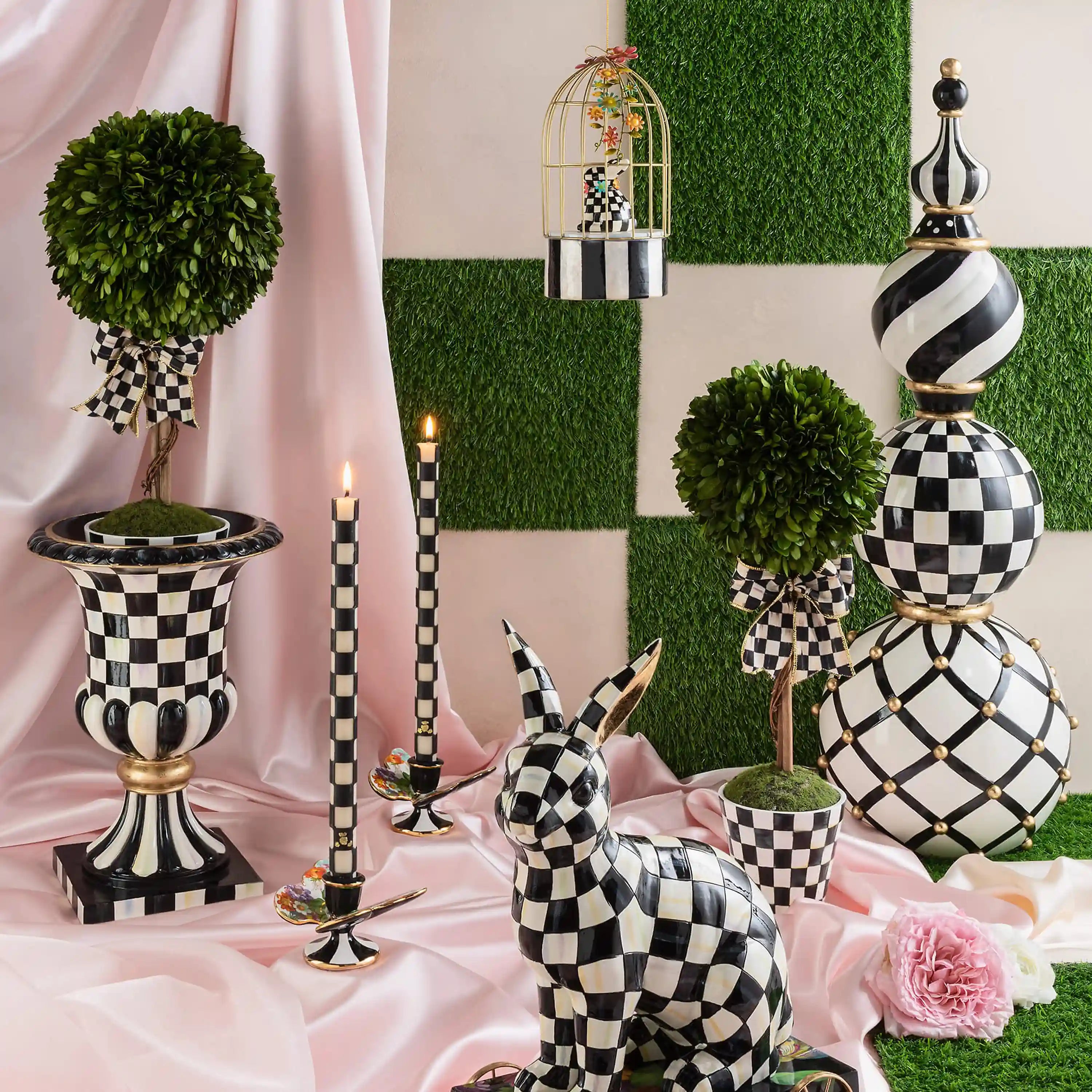 Violet Check Tabletop Pedestal Urn