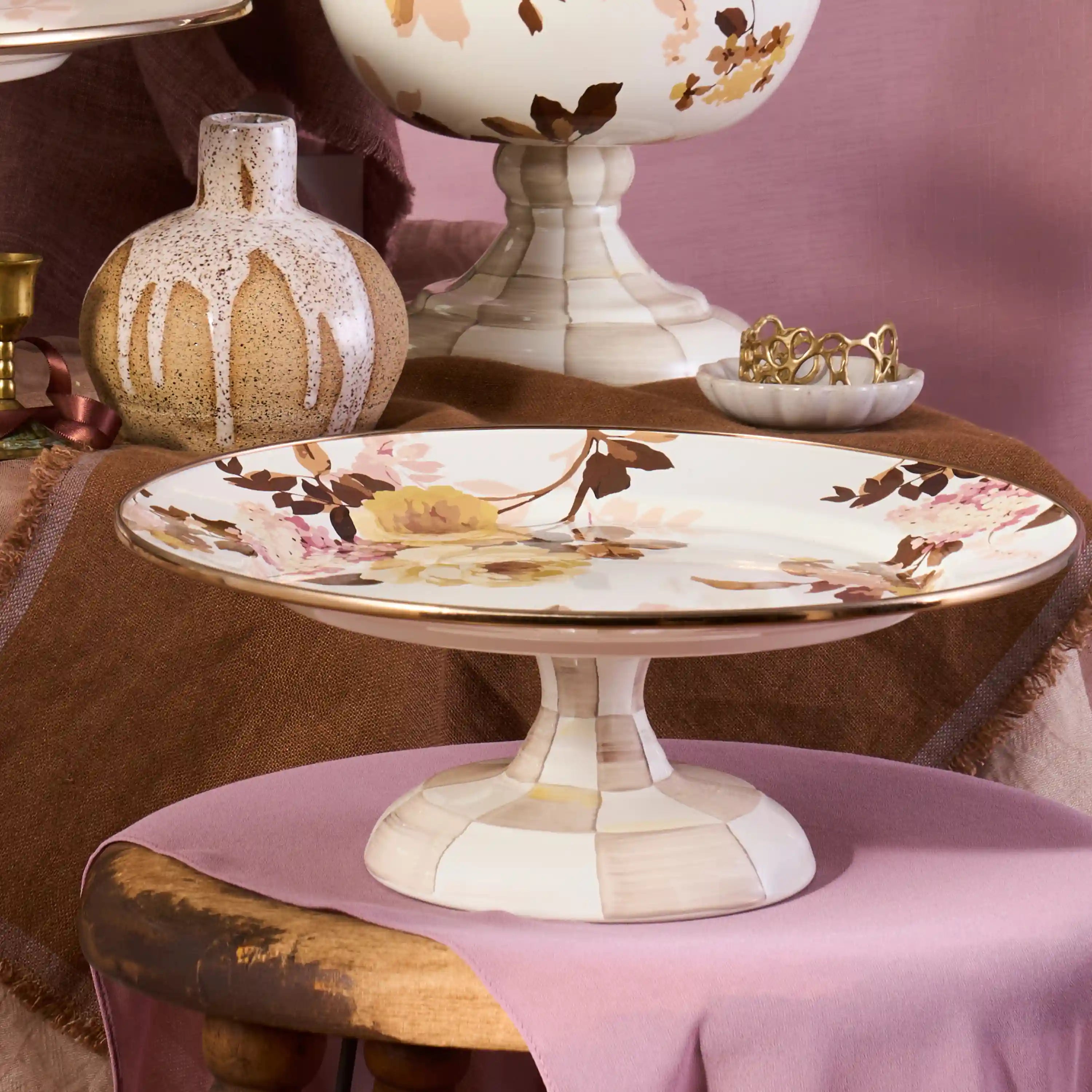 Wild Rose Slate Large Pedestal Platter