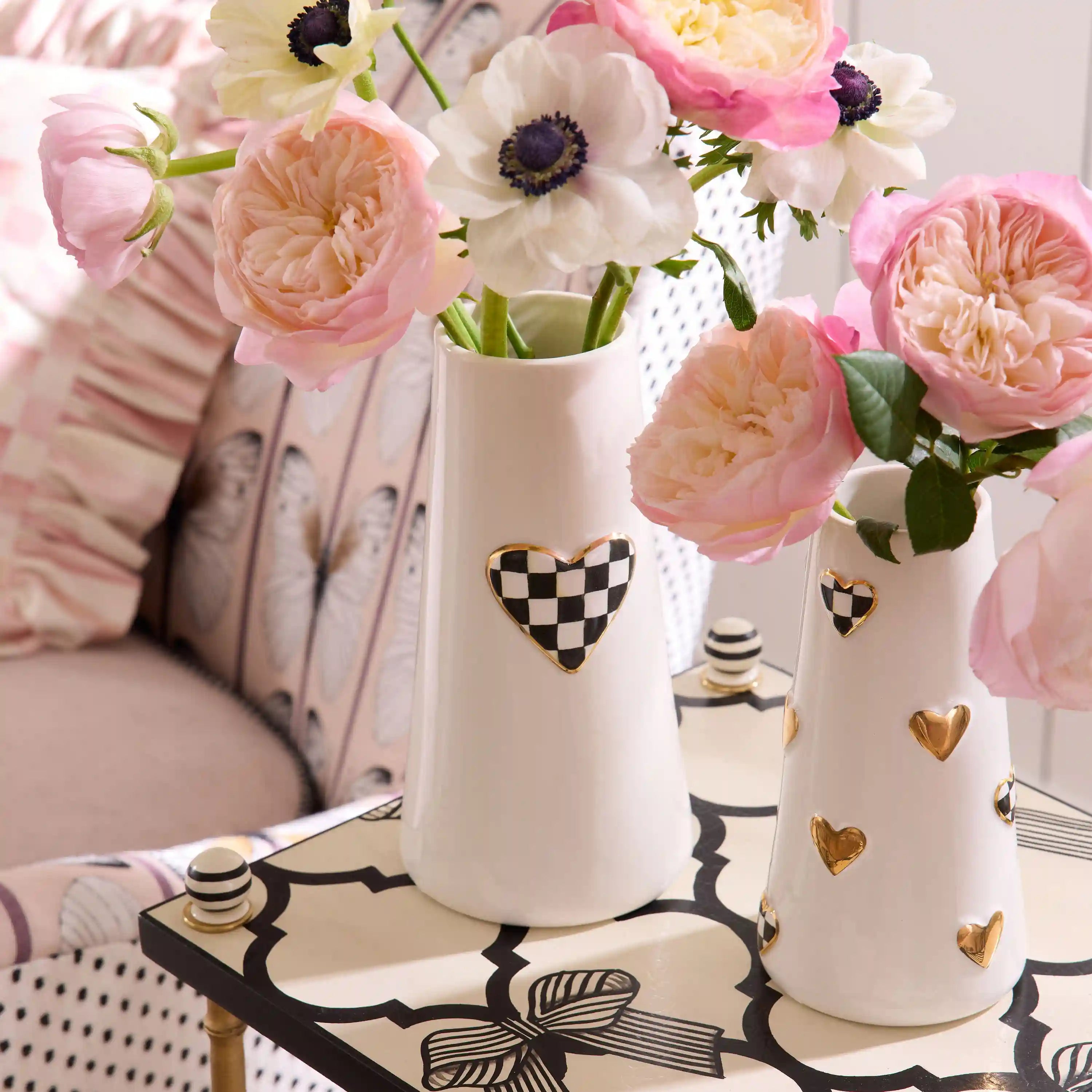 Rosy Check Heart Bud Vase