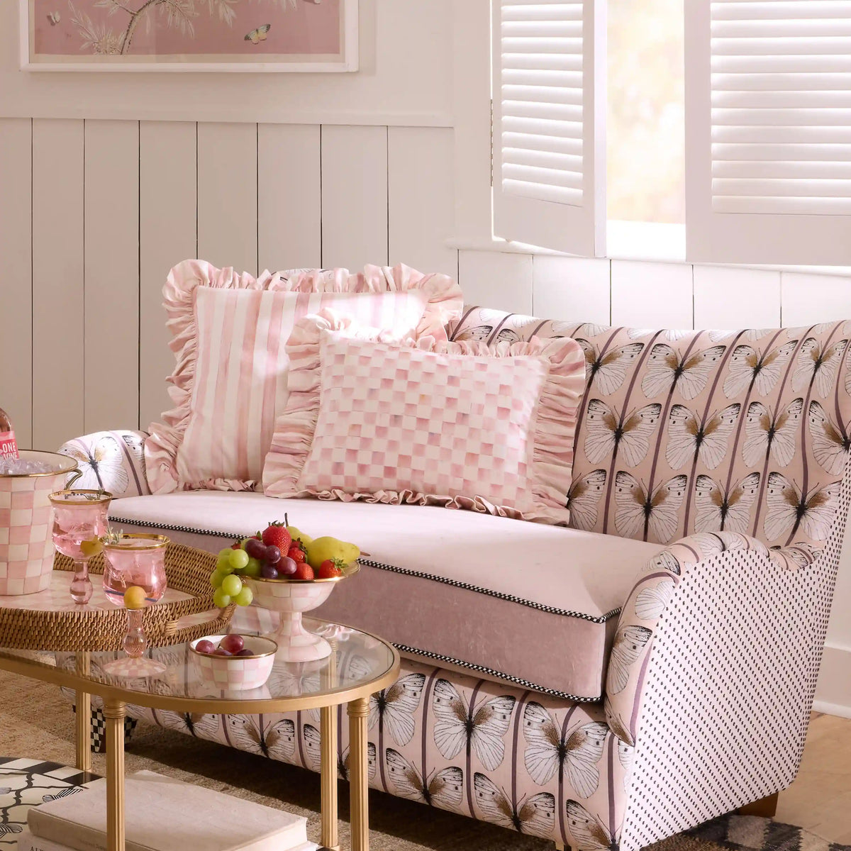 Mocha Stripe Throw Pillow with Ruffle