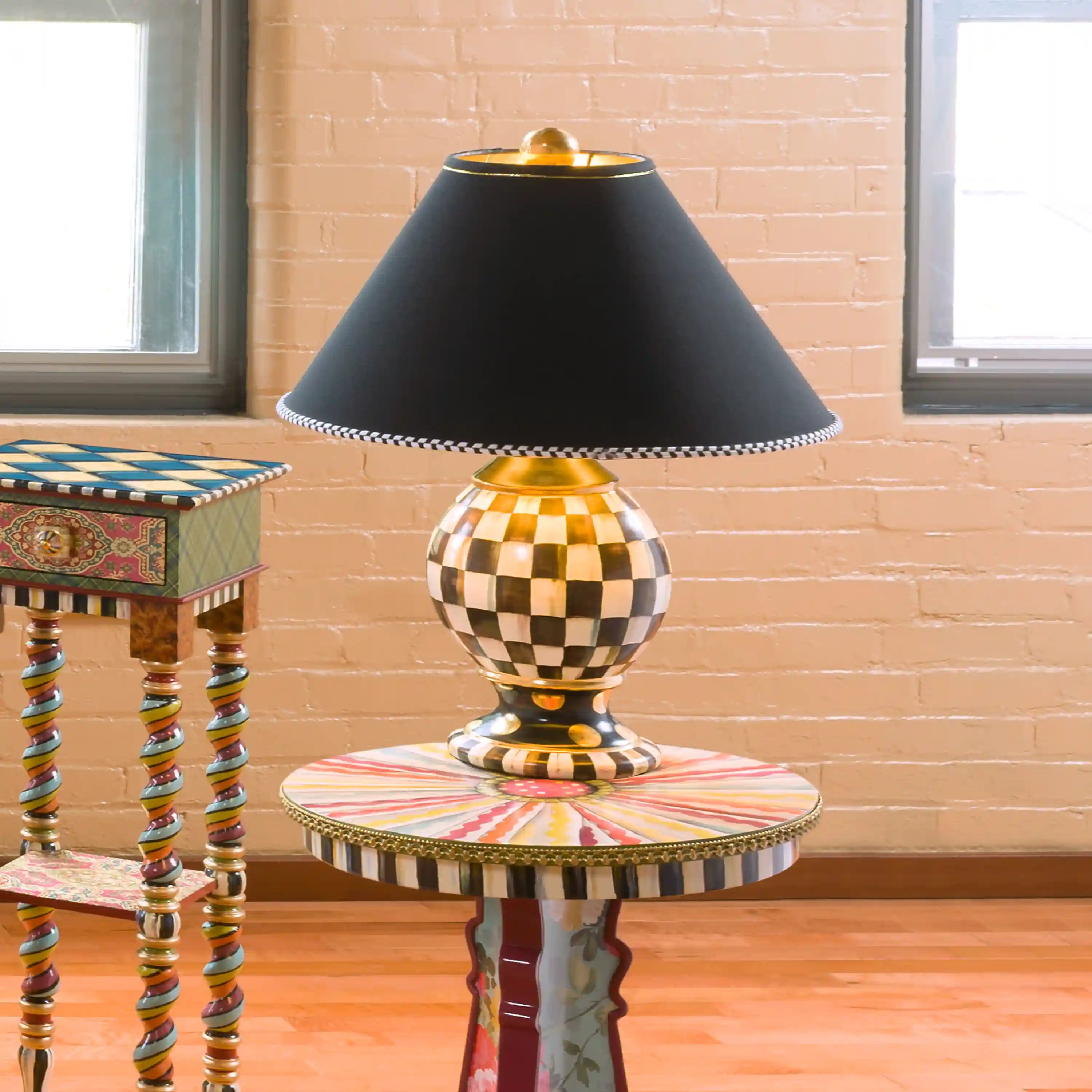 Mocha Check Ceramic Globe Lamp