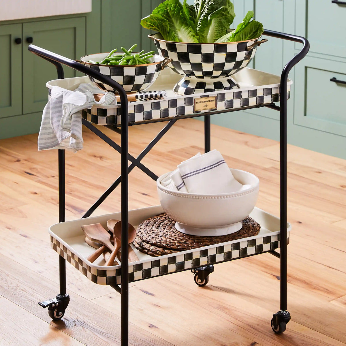 Rosy Check 3-Tier Kitchen Cart