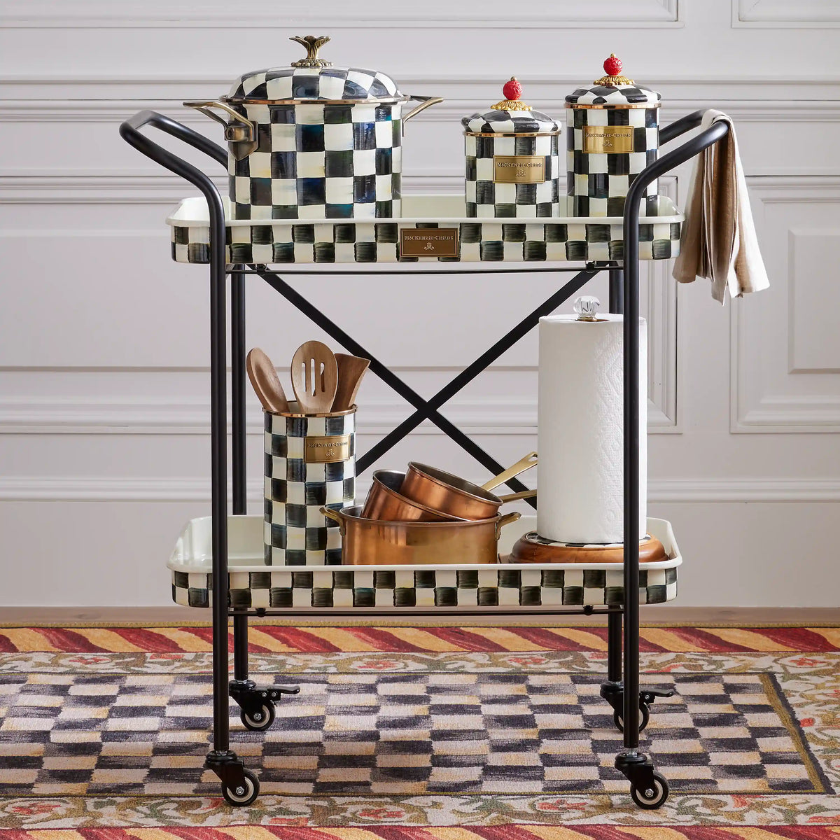 Violet Check 2-Tier Kitchen Cart