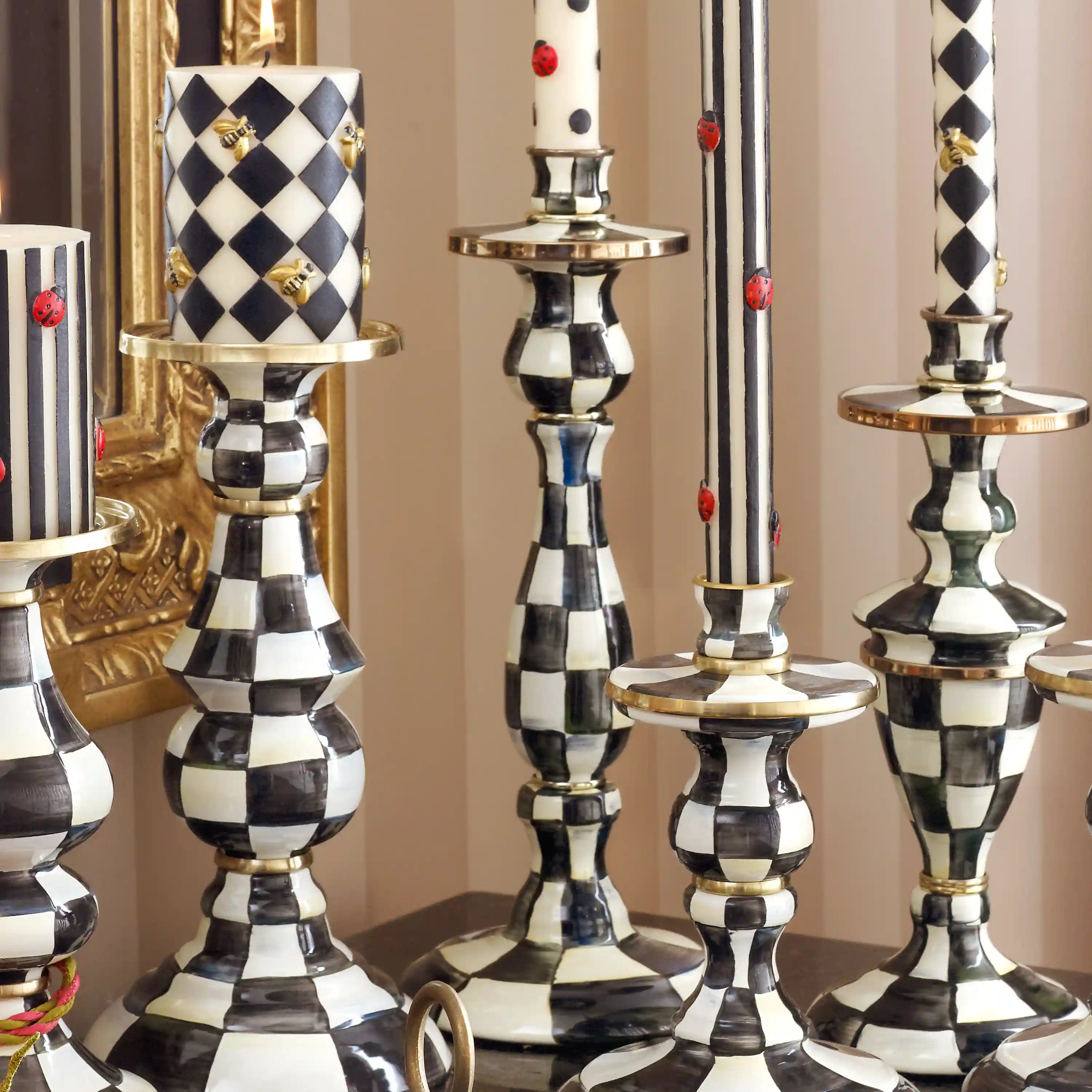 Mocha Check Small Candlestick
