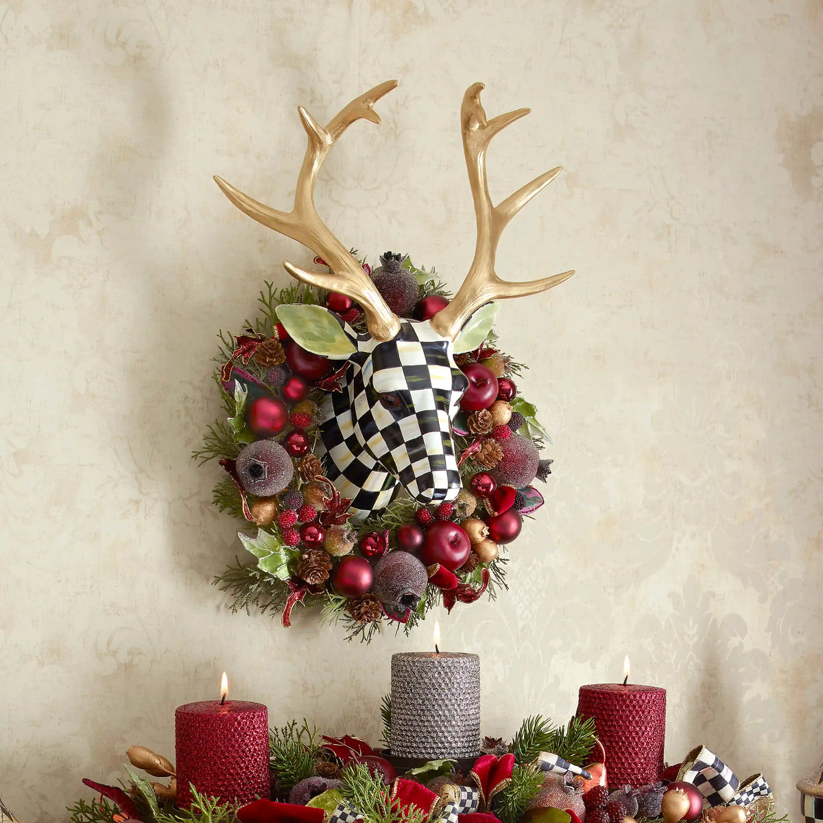 Mocha Check Small Deer Wall Decor