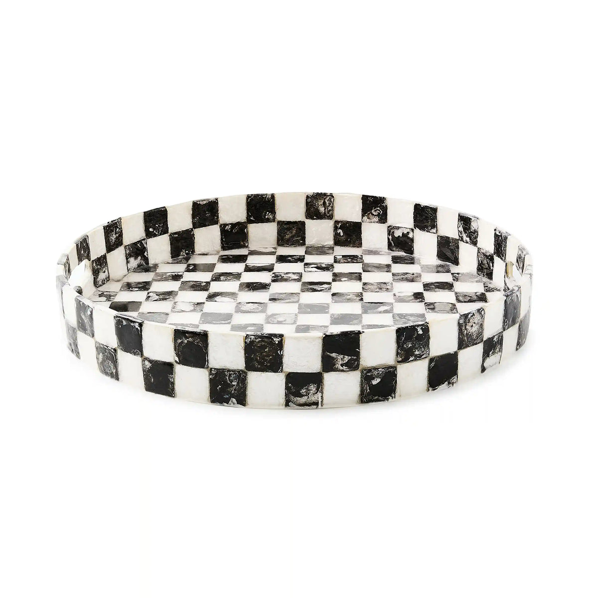 Violet Check Capiz Round Tray