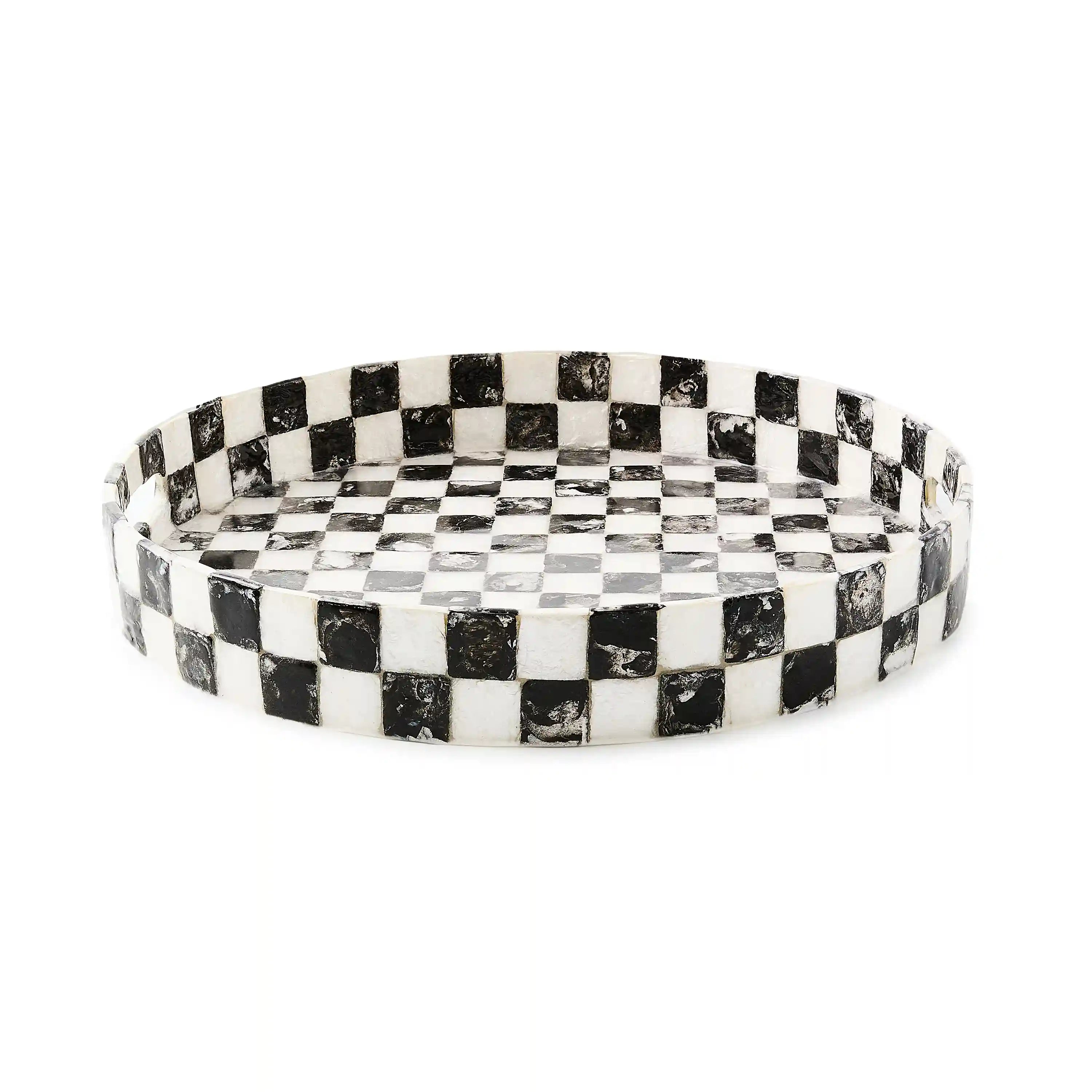 Sterling Check Capiz Round Tray