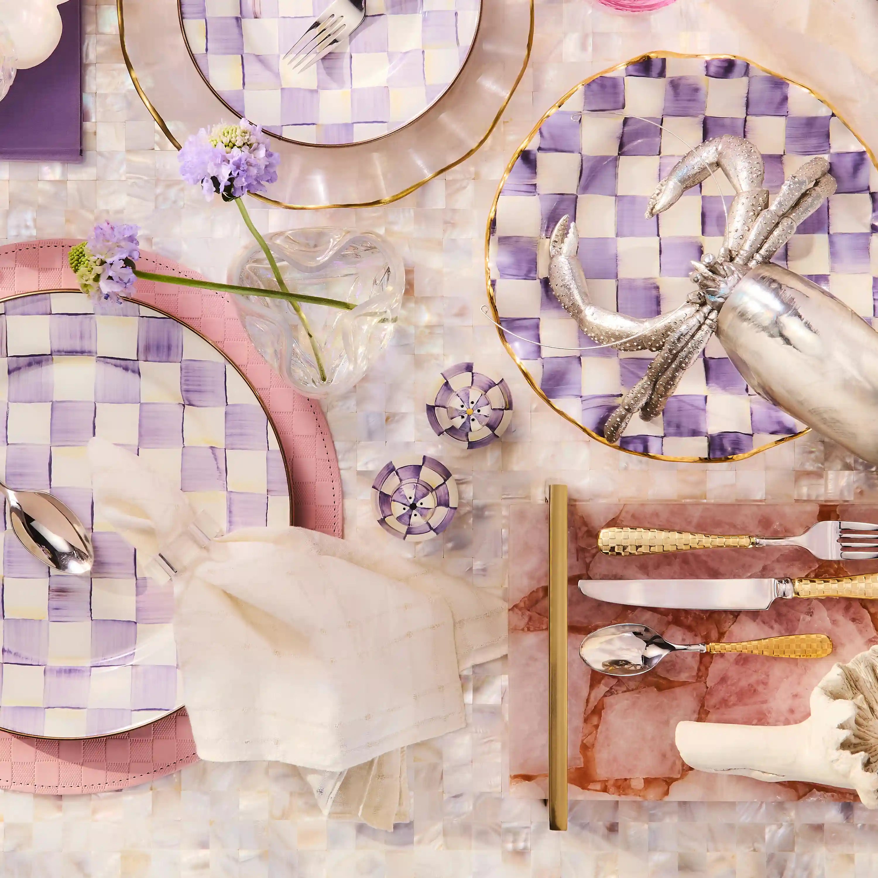 Violet Check Salt & Pepper Shakers