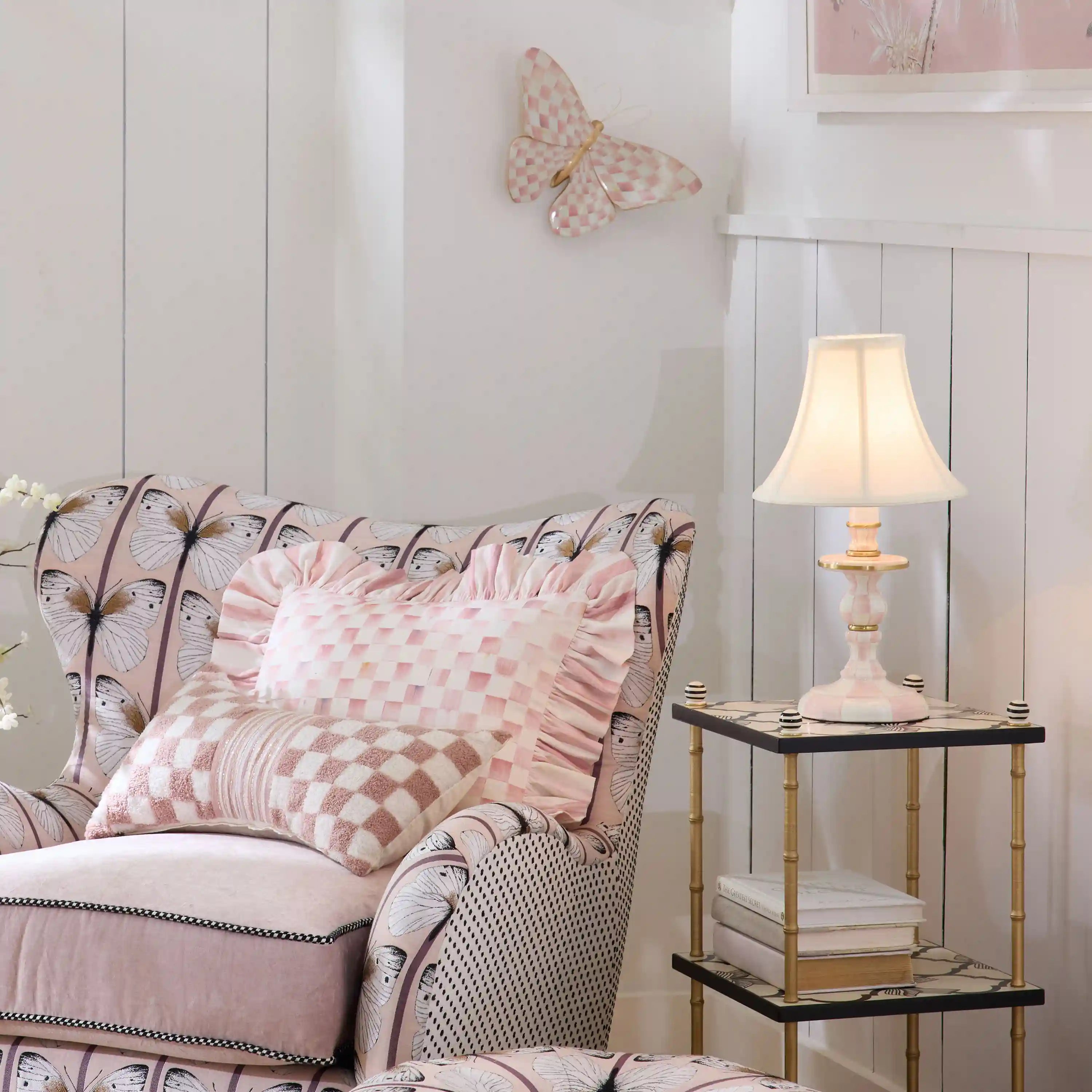 Violet Check Candlestick Lamp