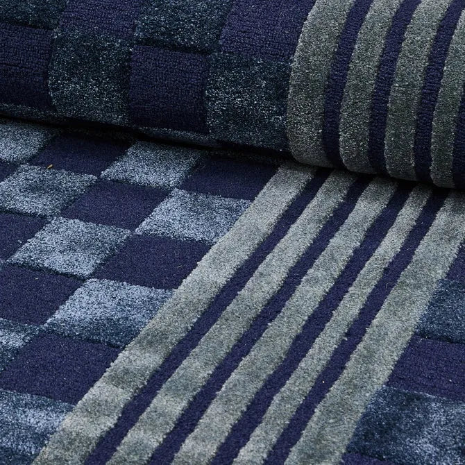 Indigo Blue Tonal Check 6' Round Rug