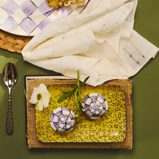 Violet Check Salt & Pepper Shakers