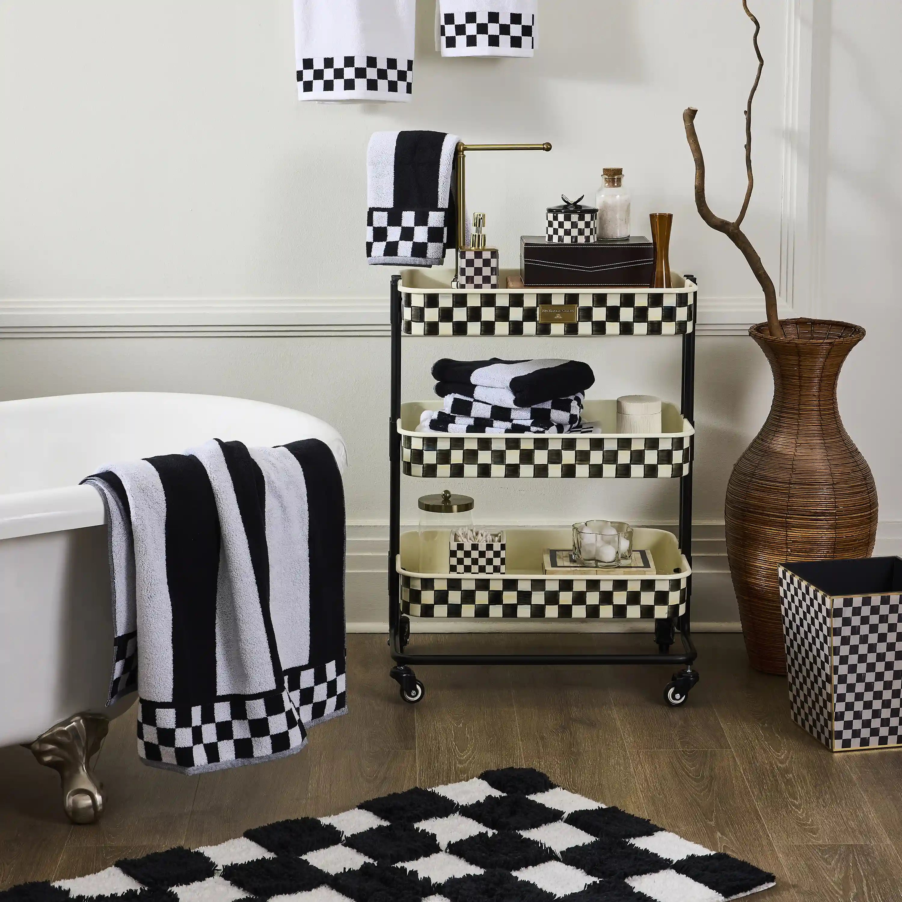 Mocha Check 2-Tier Kitchen Cart
