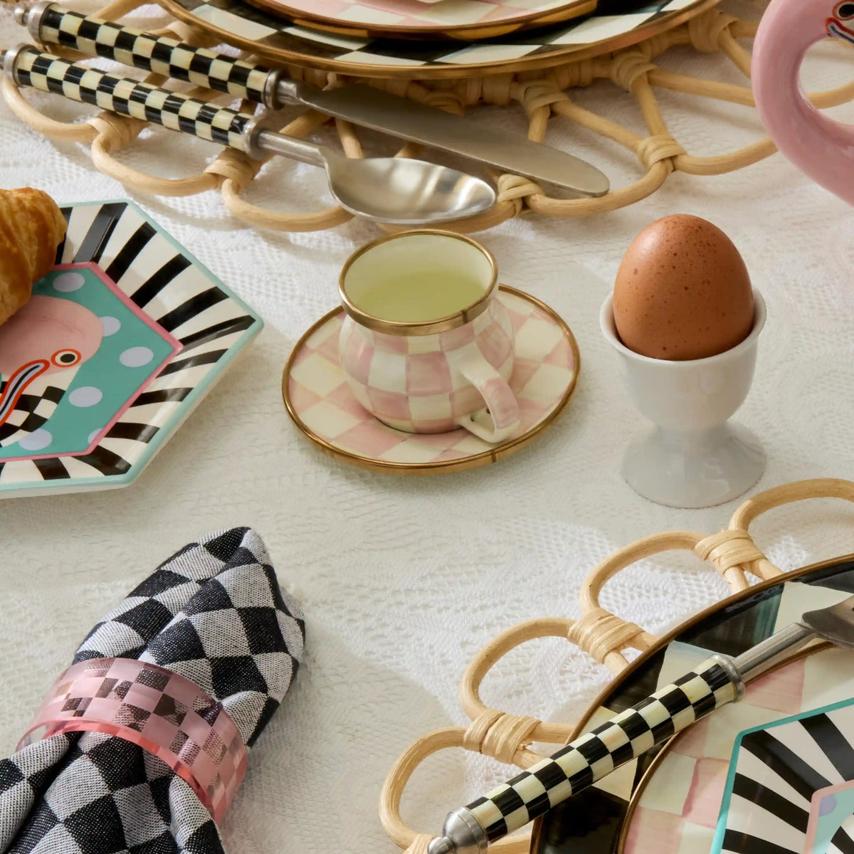 Mocha Check Espresso Cup & Saucer Set
