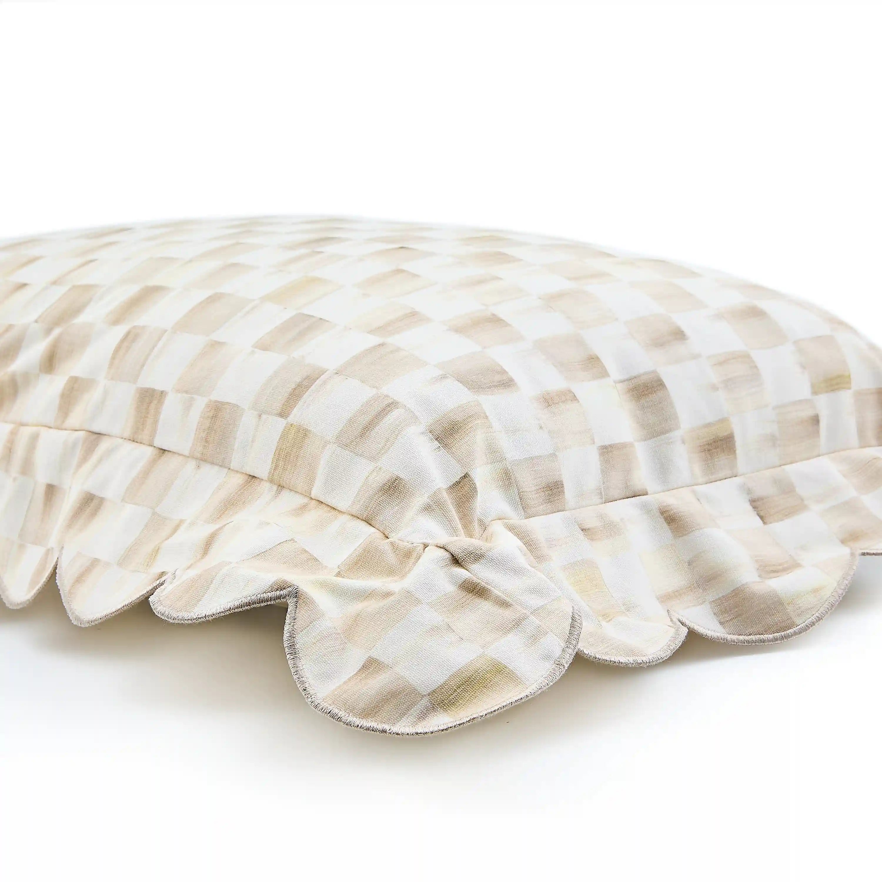 Mocha Check Reversible Scalloped Throw Pillow