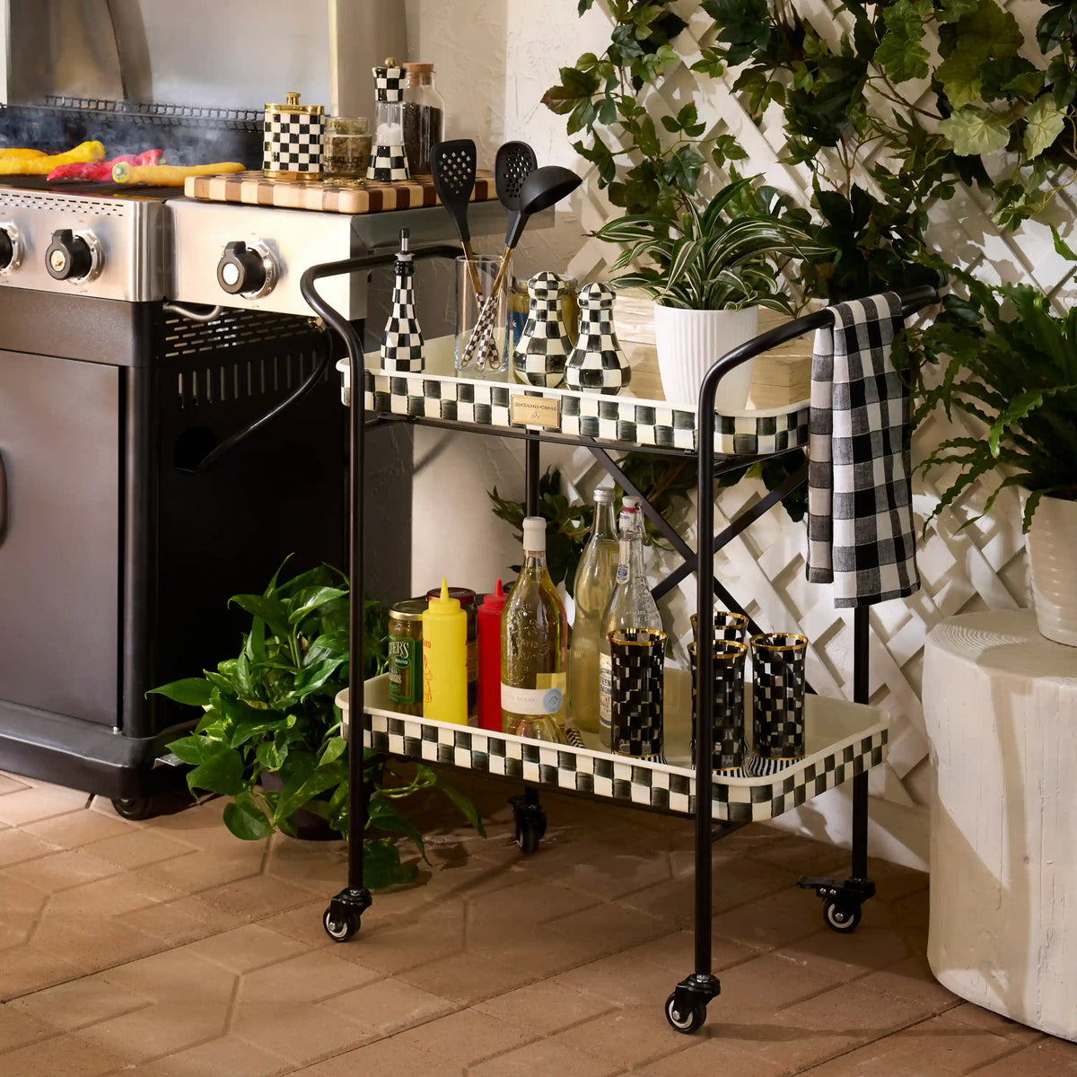 Violet Check 2-Tier Kitchen Cart