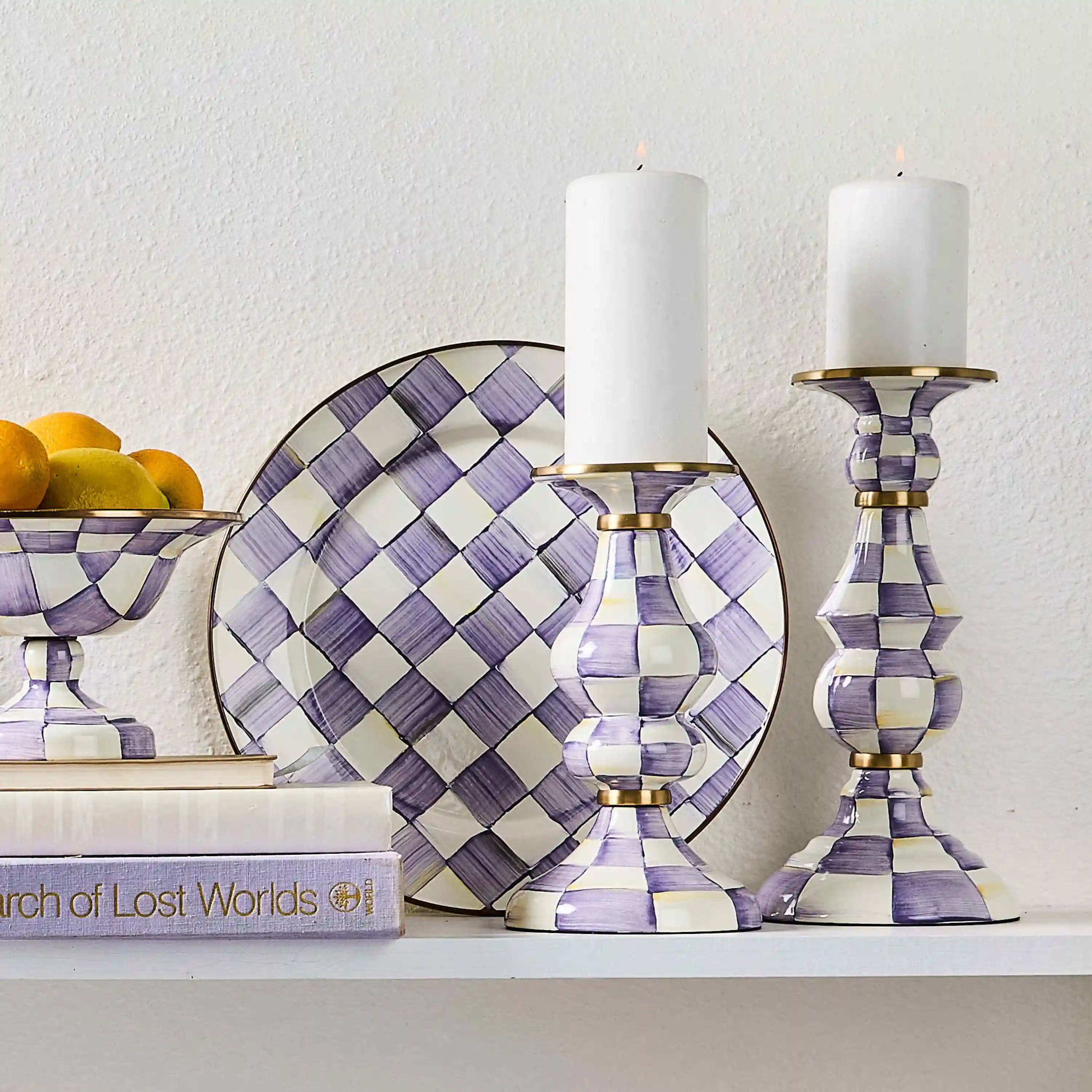 Sky Check Medium Pillar Candlestick