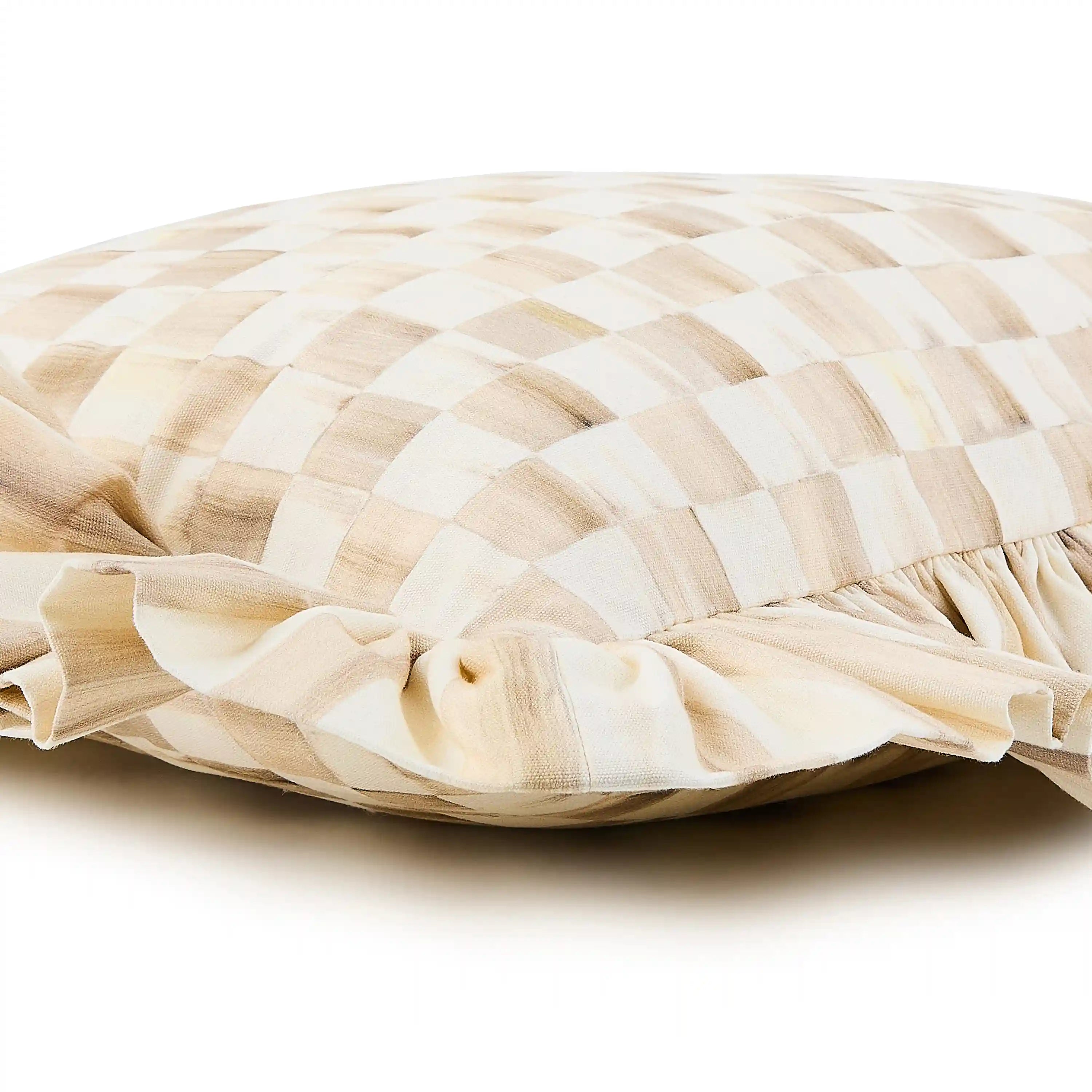 Mocha Check Lumbar Throw Pillow with Ruffle
