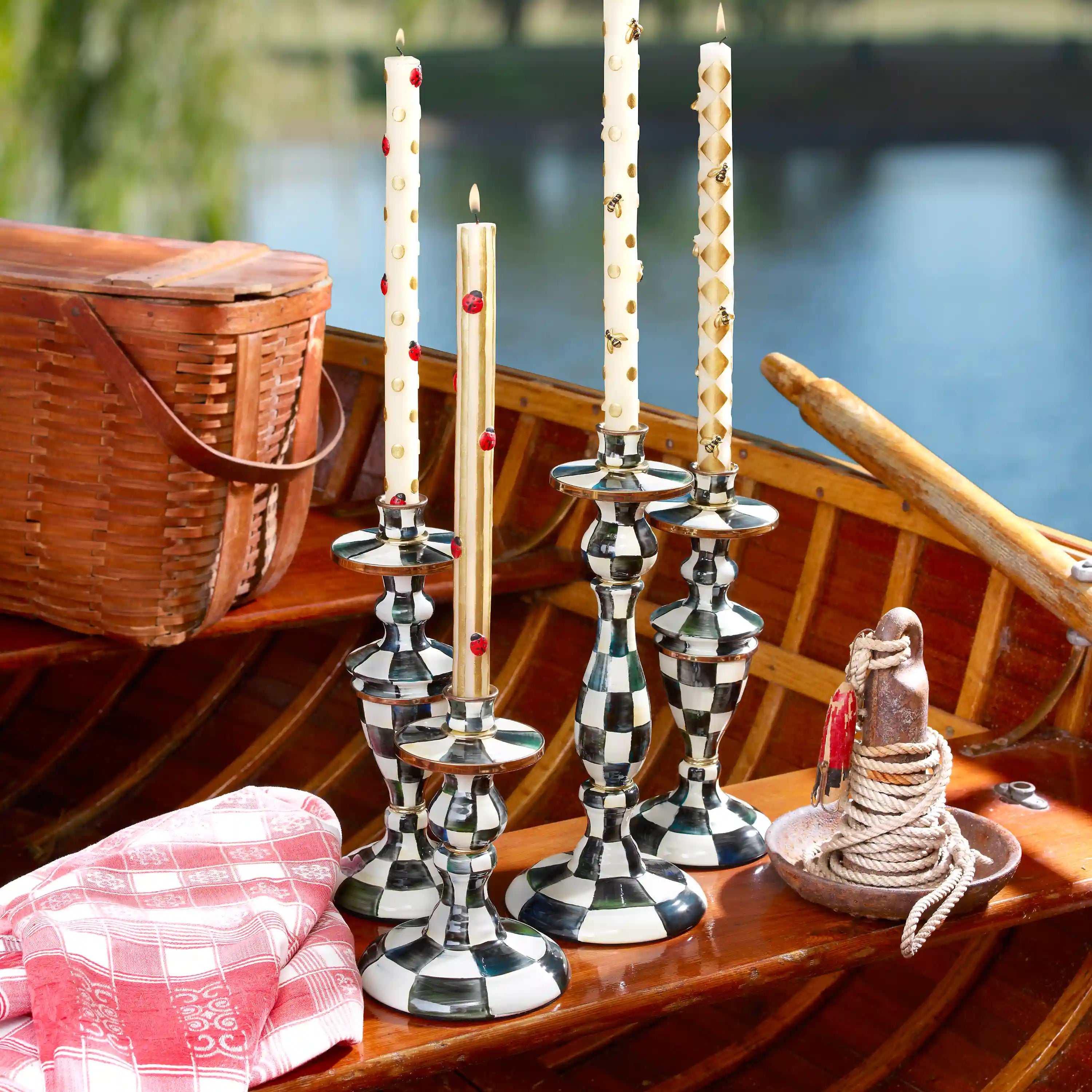Mocha Check Small Candlestick