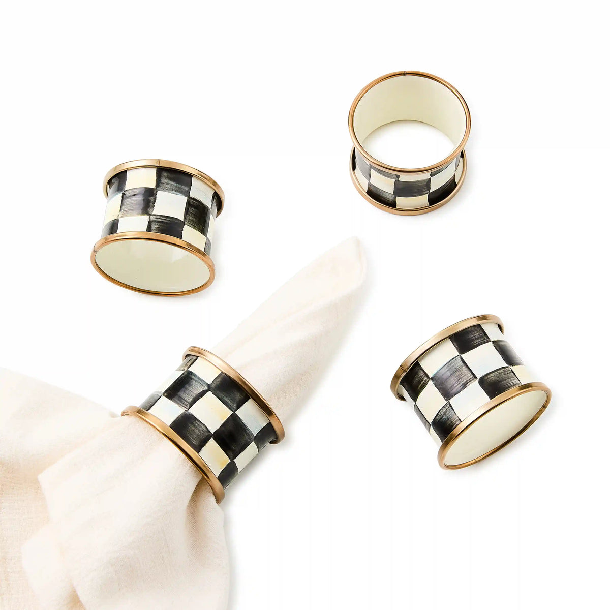 Emerald Check Napkin Rings, Set of 4