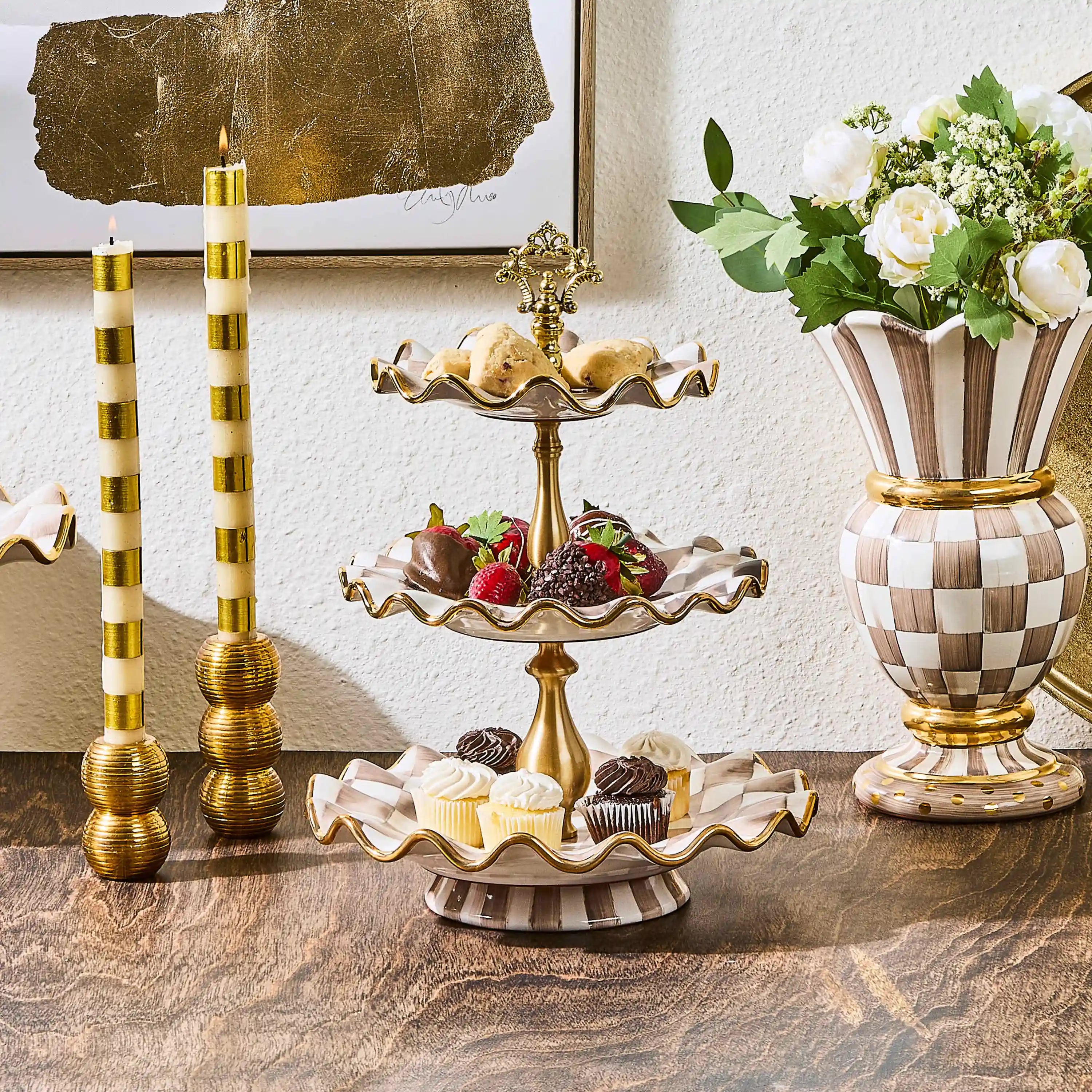 Rosy Check Ceramic Three Tier Sweet Stand